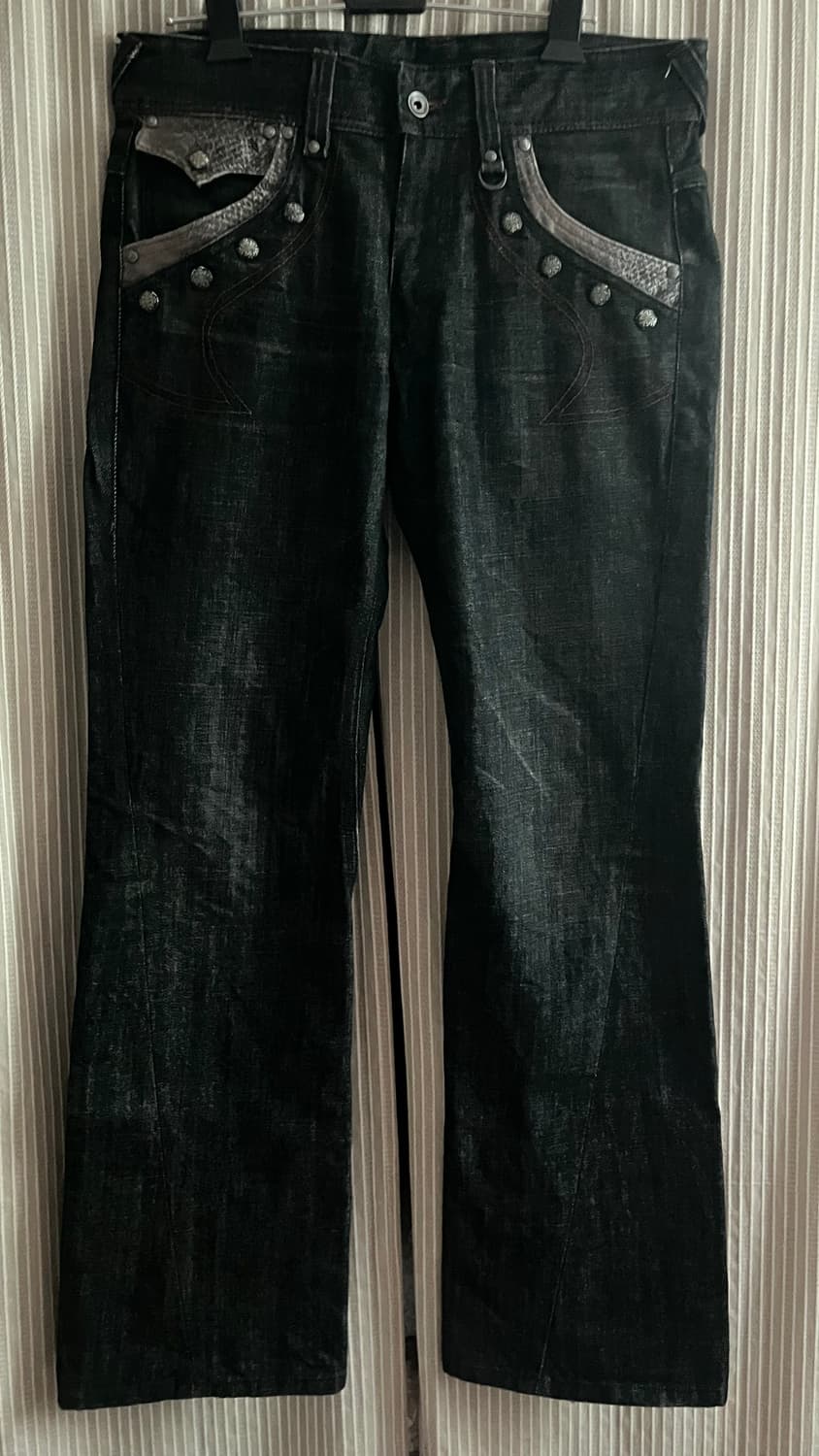 Python Leather Detail Denim Pants 상품이미지1