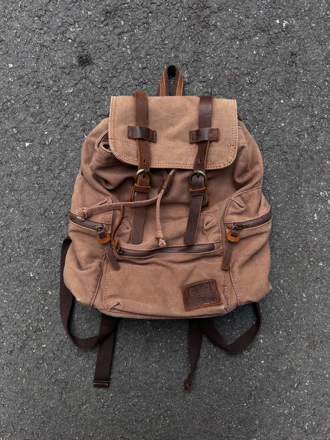 빈티지 레더 디테일 캔버스 백팩  상품이미지2