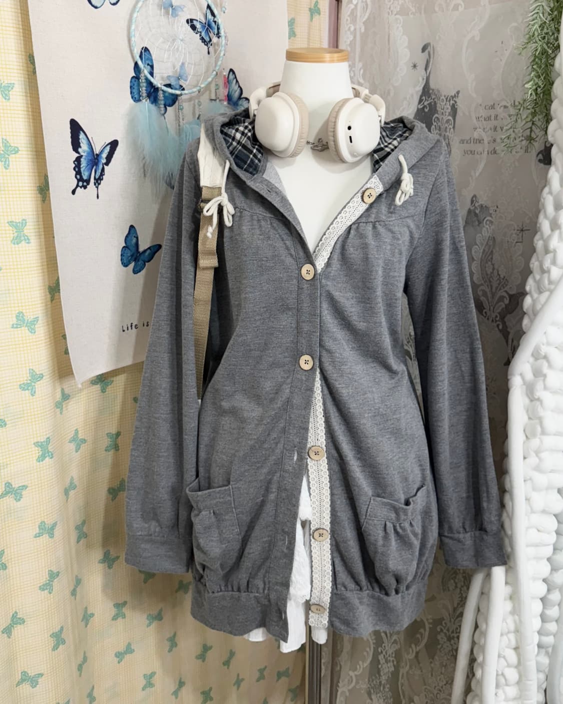 그레이 모리 후드 가디건 상품이미지1