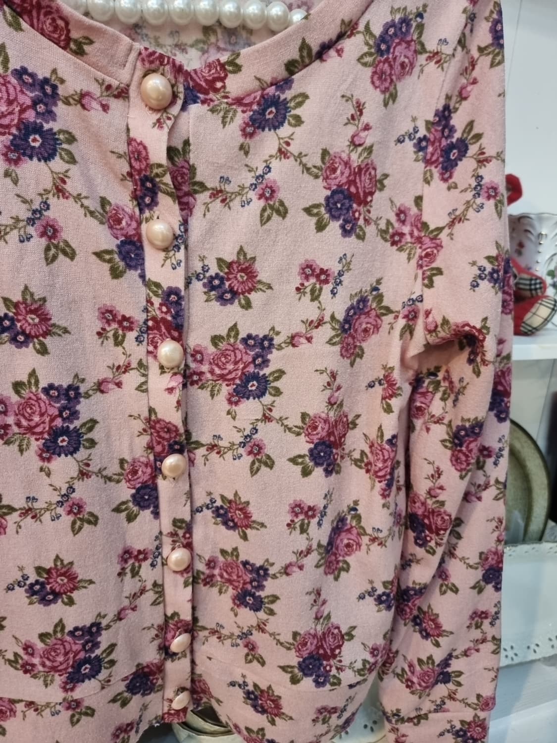 빈티지 플라워 진주버튼 가디건 상품이미지2