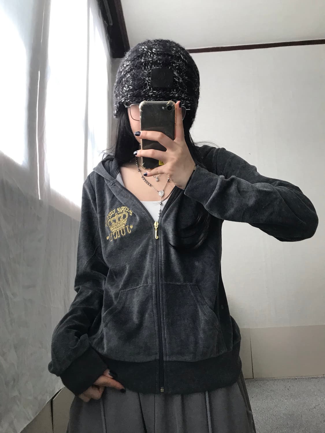 쥬씨꾸뛰르 그레이 벨벳 후드집업 상품이미지3