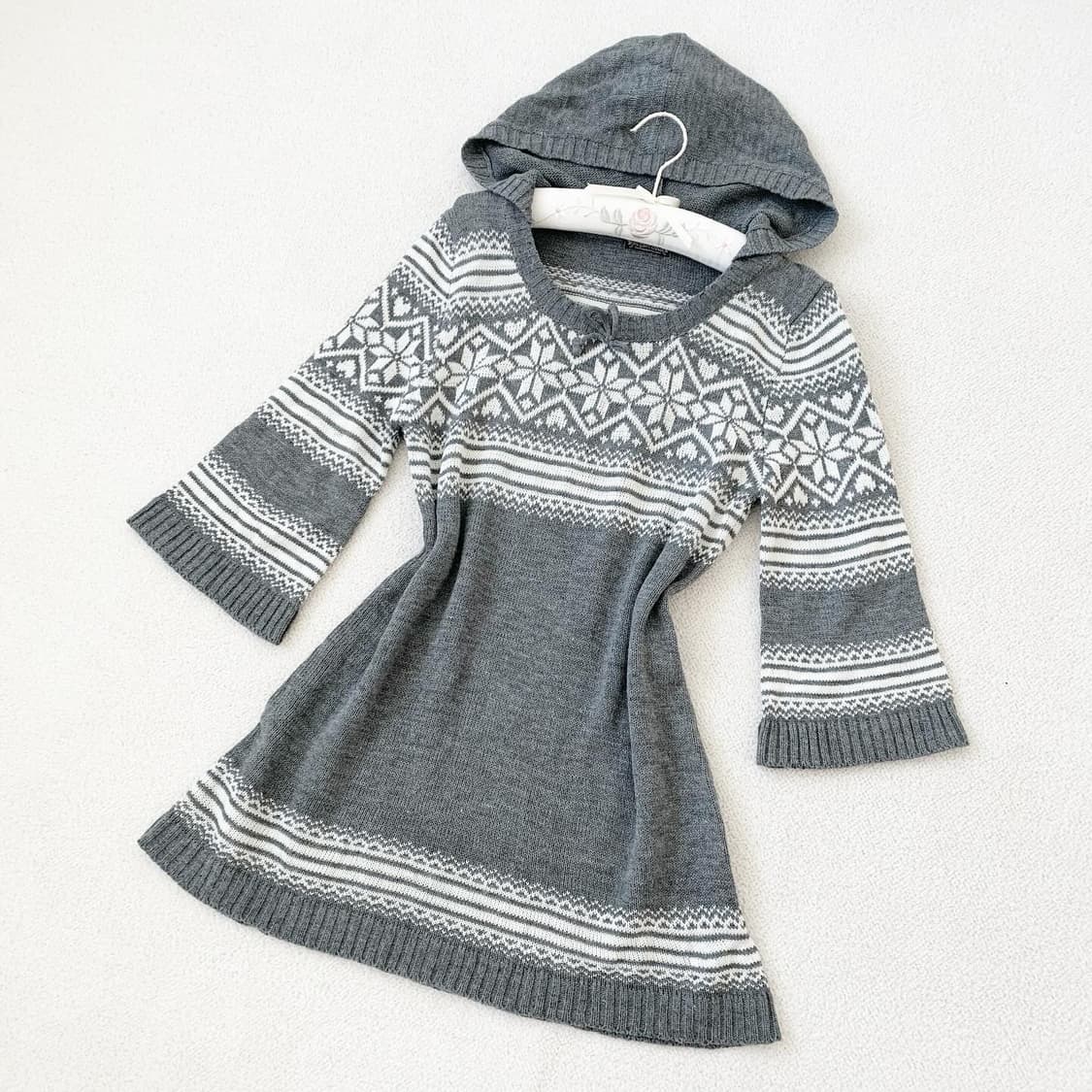 그레이 노르딕 후드7부 원피스 상품이미지1