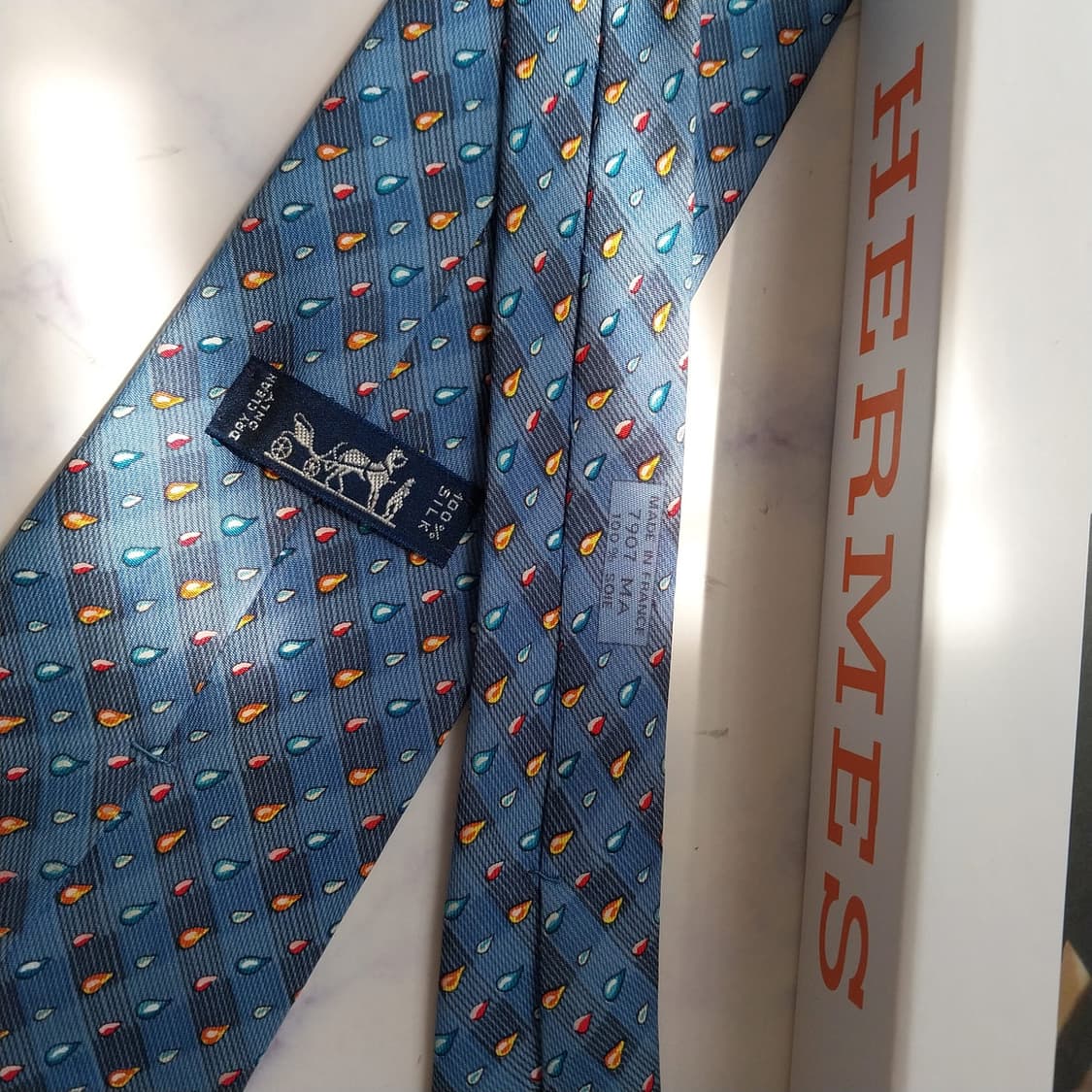 HERMES 에르메스 실크 블루 패턴 넥타이 9.4cm A등급 K2643 상품이미지7