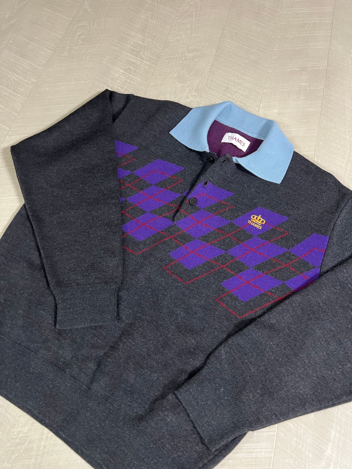 L) 템즈 thames 어본모어 폴로 니트 블랙퍼플 상품이미지2