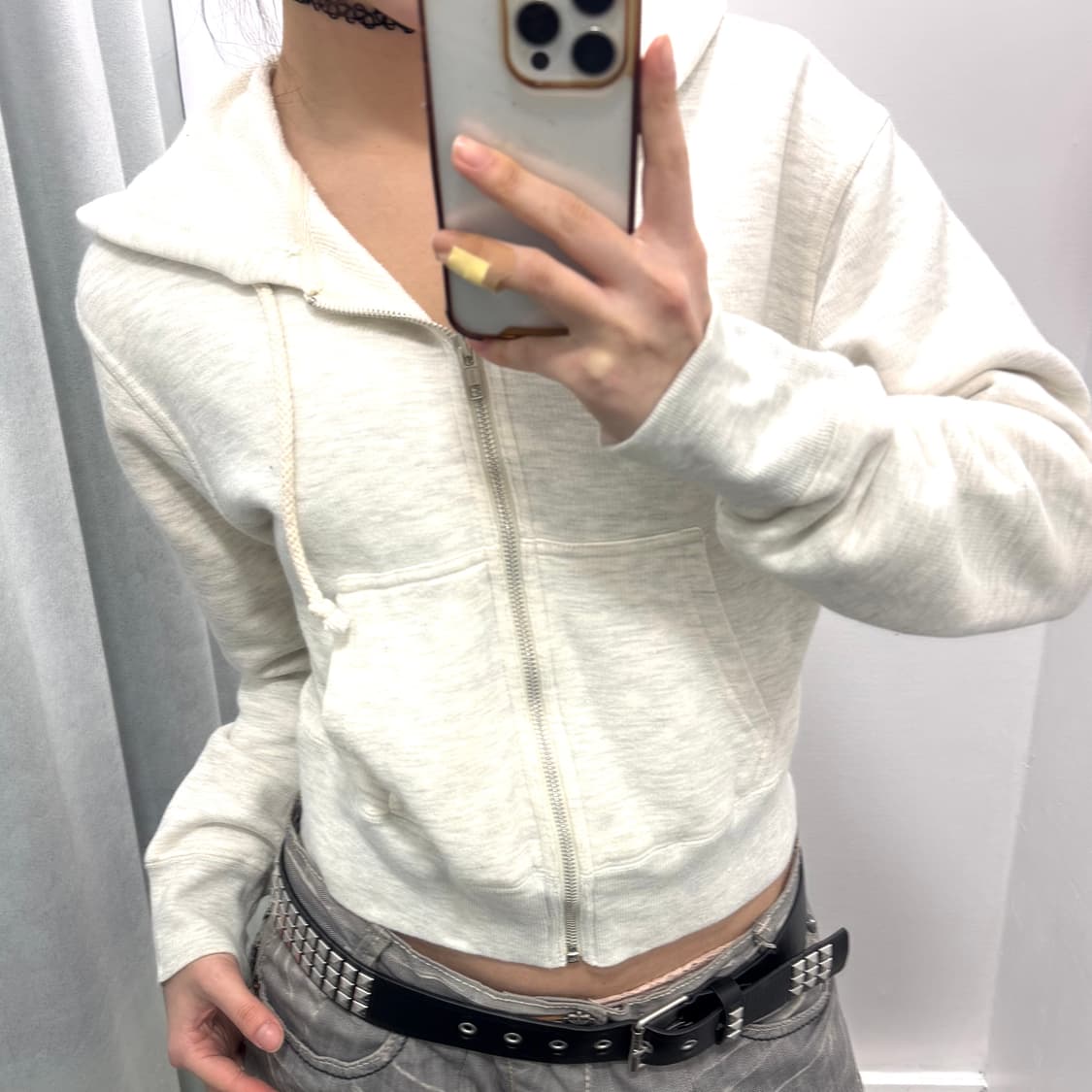 폴로 스포츠 멜란지그레이 크롭 후드집업 상품이미지1