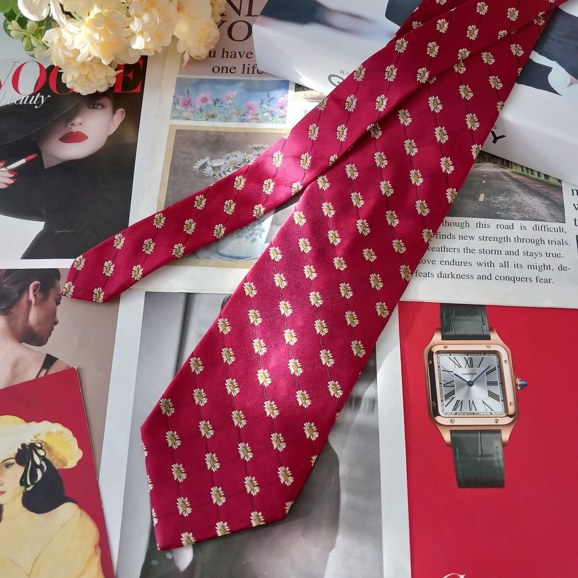 지방시 실크 레드 플라워 패턴 넥타이 9.6cm A등급 A19235
 상품이미지5