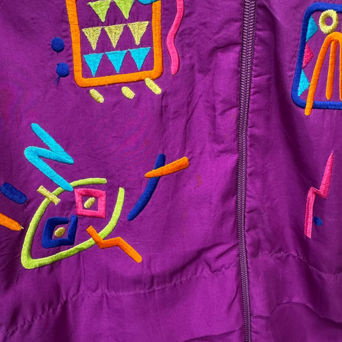 90s USA VINTAGE 올드스쿨 아노락 기하학 자수 포인트 퍼플 상품이미지6