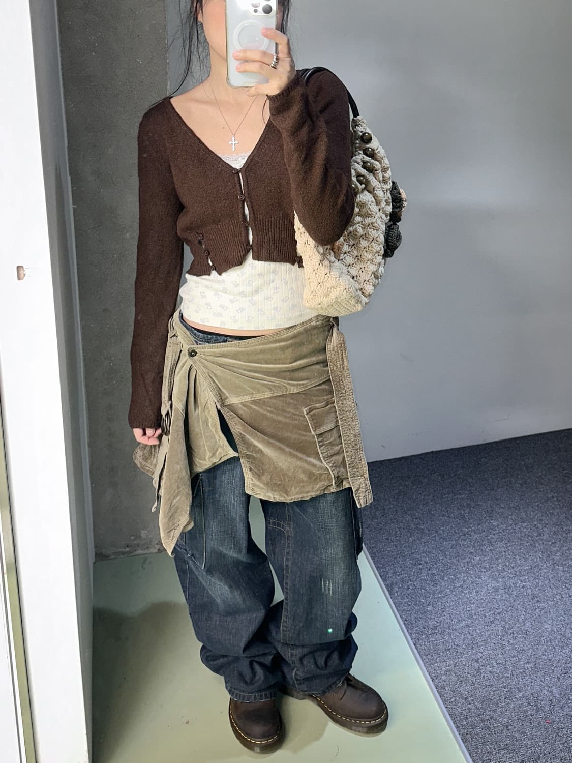 khaki velour pocket wrap skirt 상품이미지4