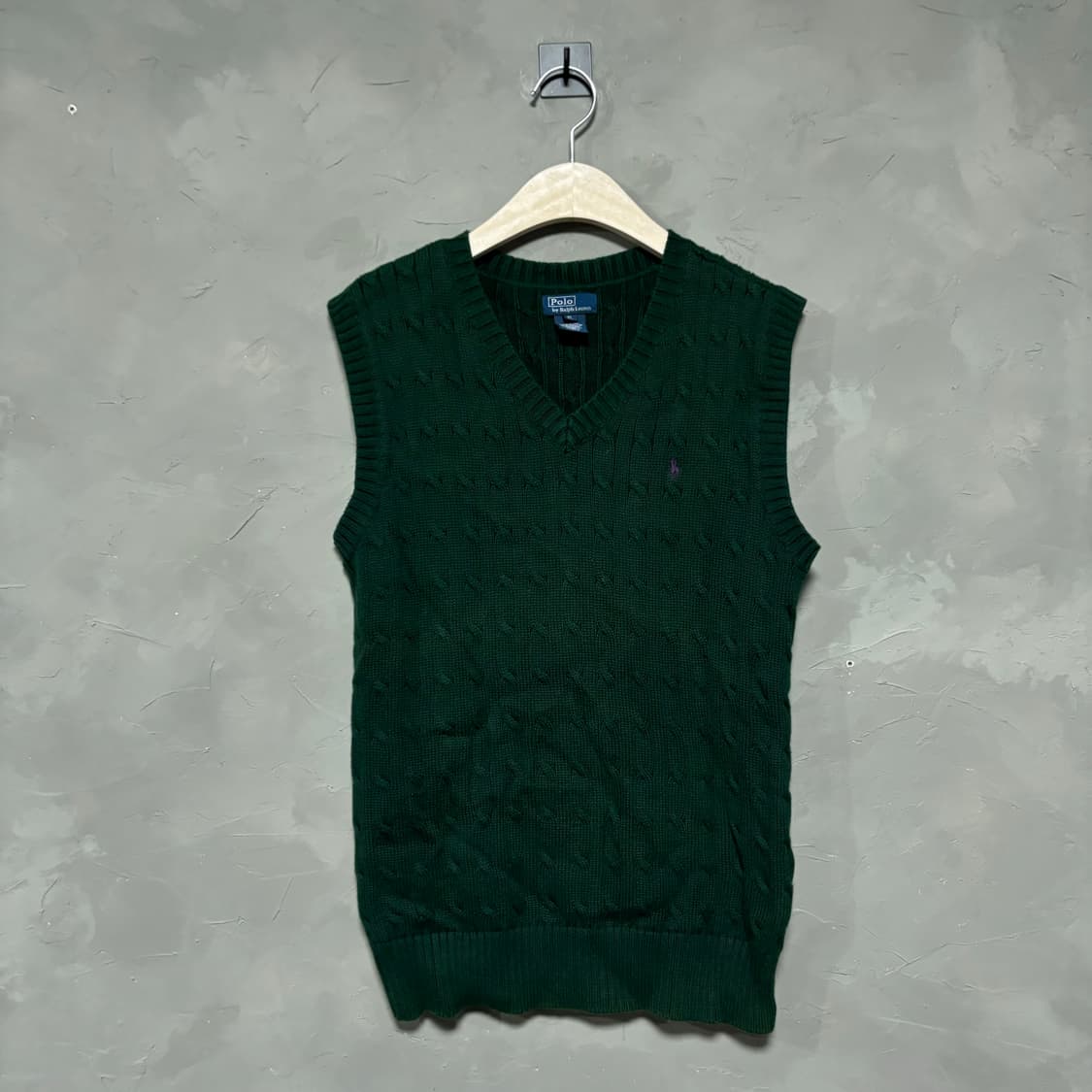 폴로 랄프로렌 꽈배기 니트 조끼 그린 상품이미지1