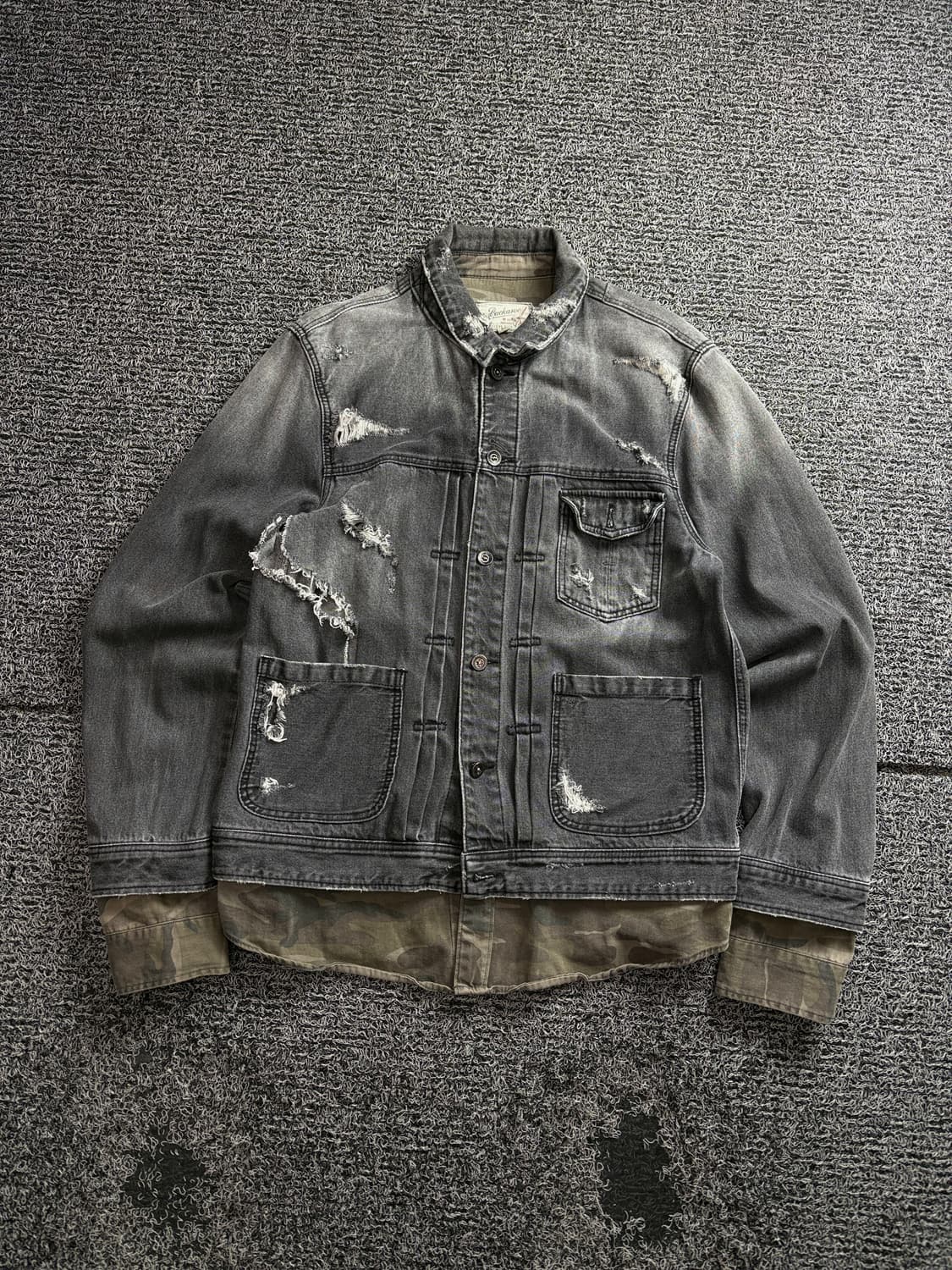 빈티지 아카이브 디스트로이드 흑청 데님 셔츠 3086 상품이미지2