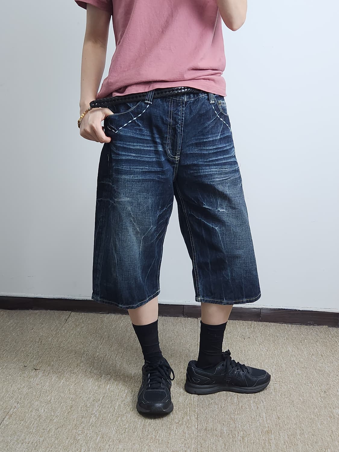 크랙 버뮤다 데님 팬츠 상품이미지3