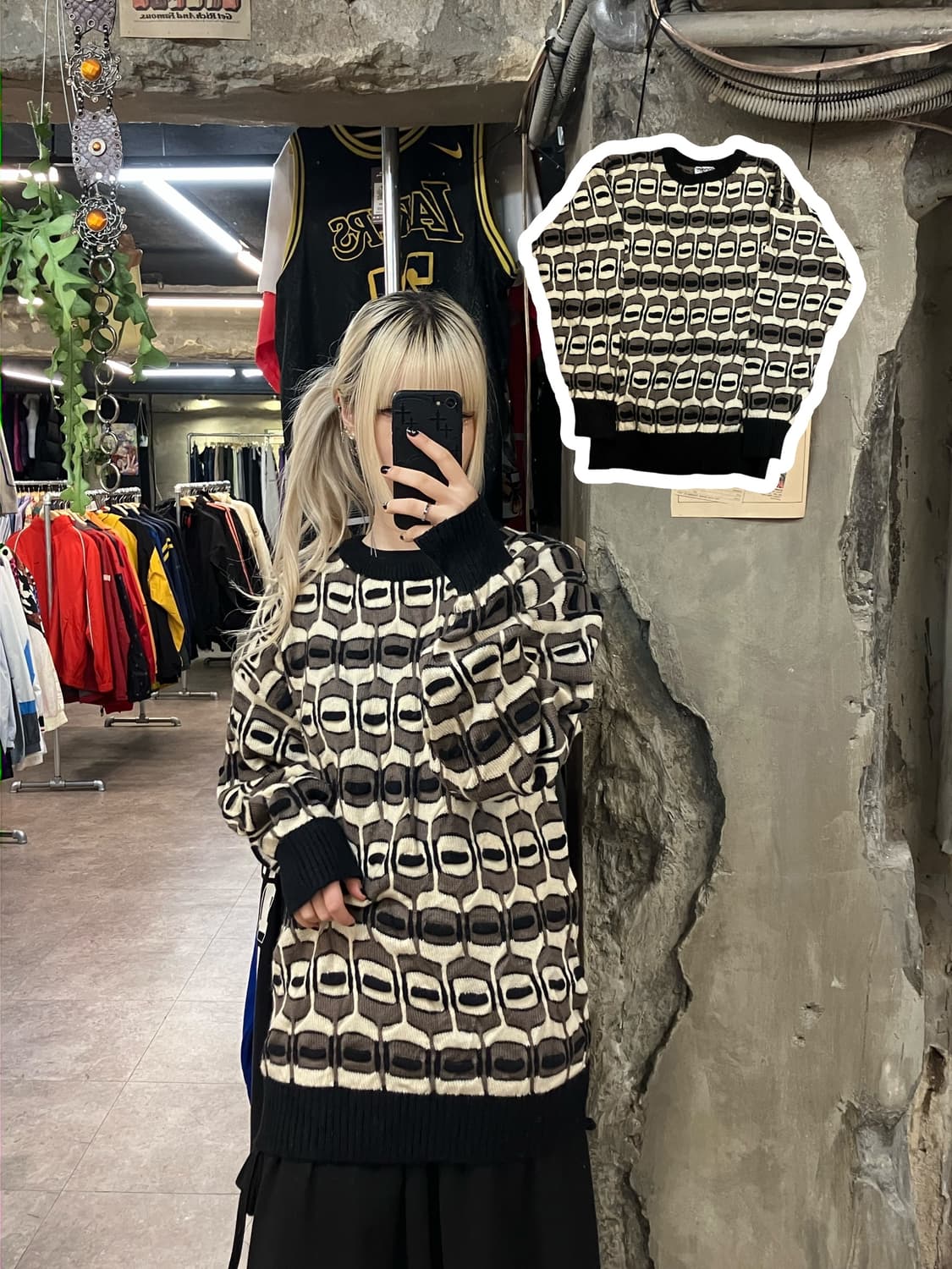 칼라루 패턴 니트 브라운 L #csz1896  상품이미지1