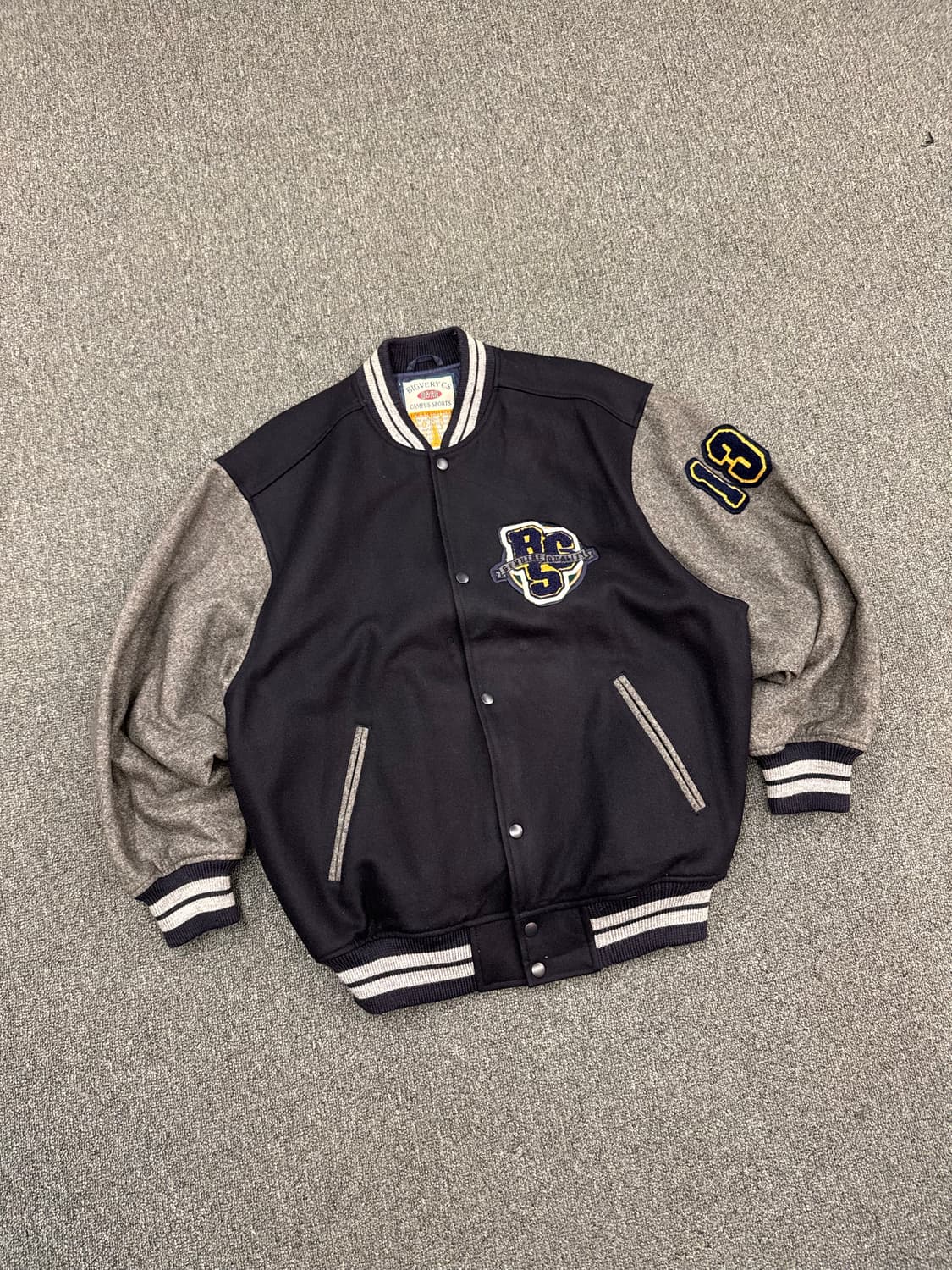 OS)BIGVERY 빈티지 네이비/그레이 투톤 바시티 울 자켓 상품이미지2