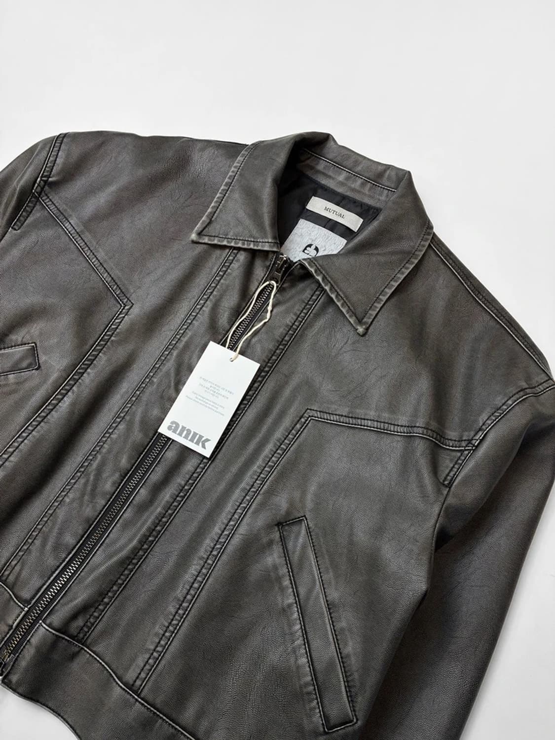 뮤추얼 MUTUAL 크롭 투웨이 스티치 가죽 자켓 PN5539 상품이미지3