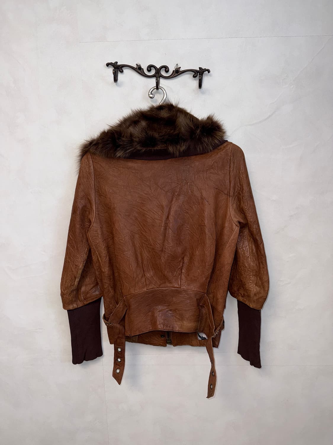 Camel brown lamb skin fox fur warmer jk 상품이미지3