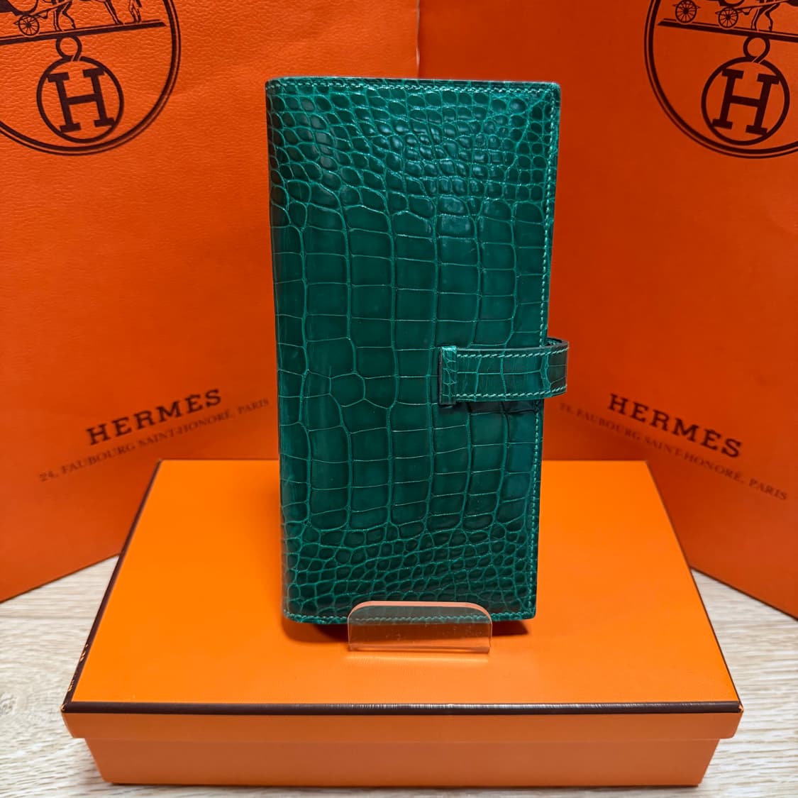 [S급/OS] 에르메스 베안 와니 크로커다일 장지갑 그린 풀구성 상품이미지8