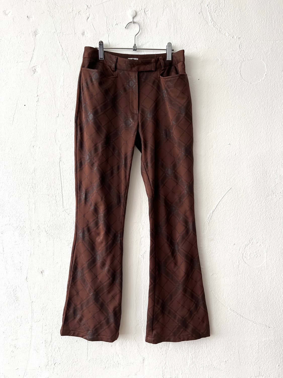 brown check pattern poly pants 상품이미지1