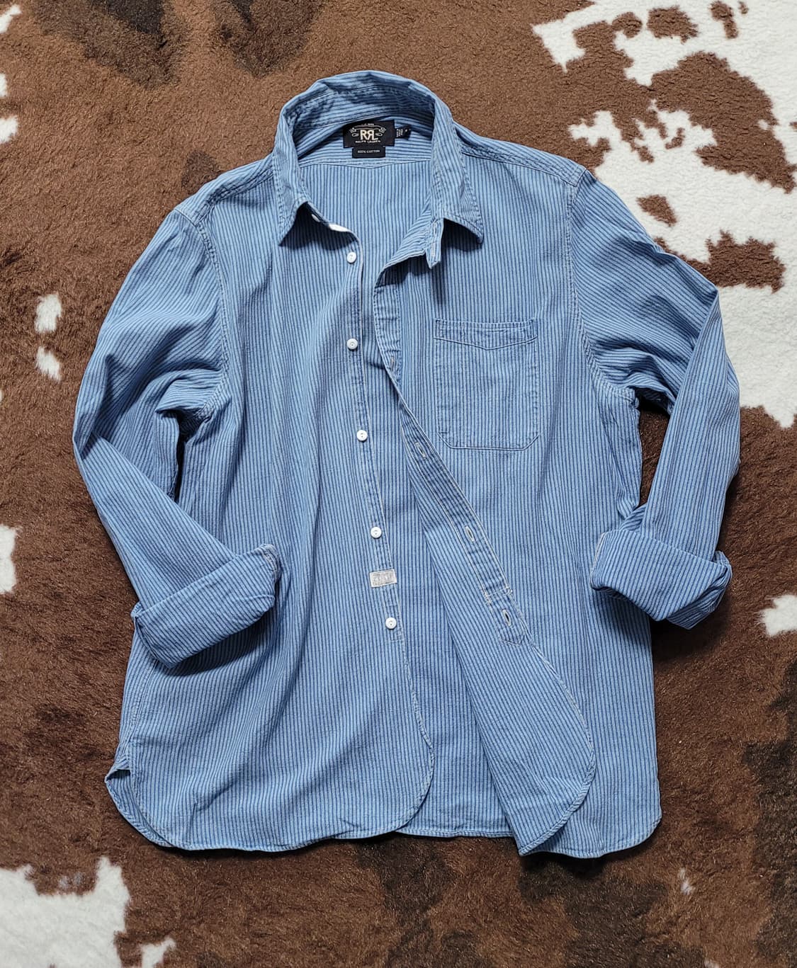 RRL 남성용 블루 스트라이프 남방(XL) 상품이미지1