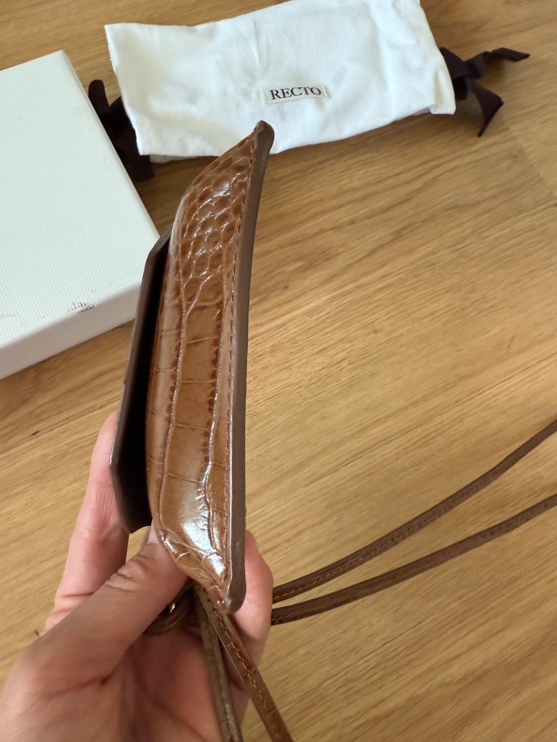 RECTO 렉토 크로커다일 미니 포켓 넥클리스 빈티지 브라운 상품이미지6