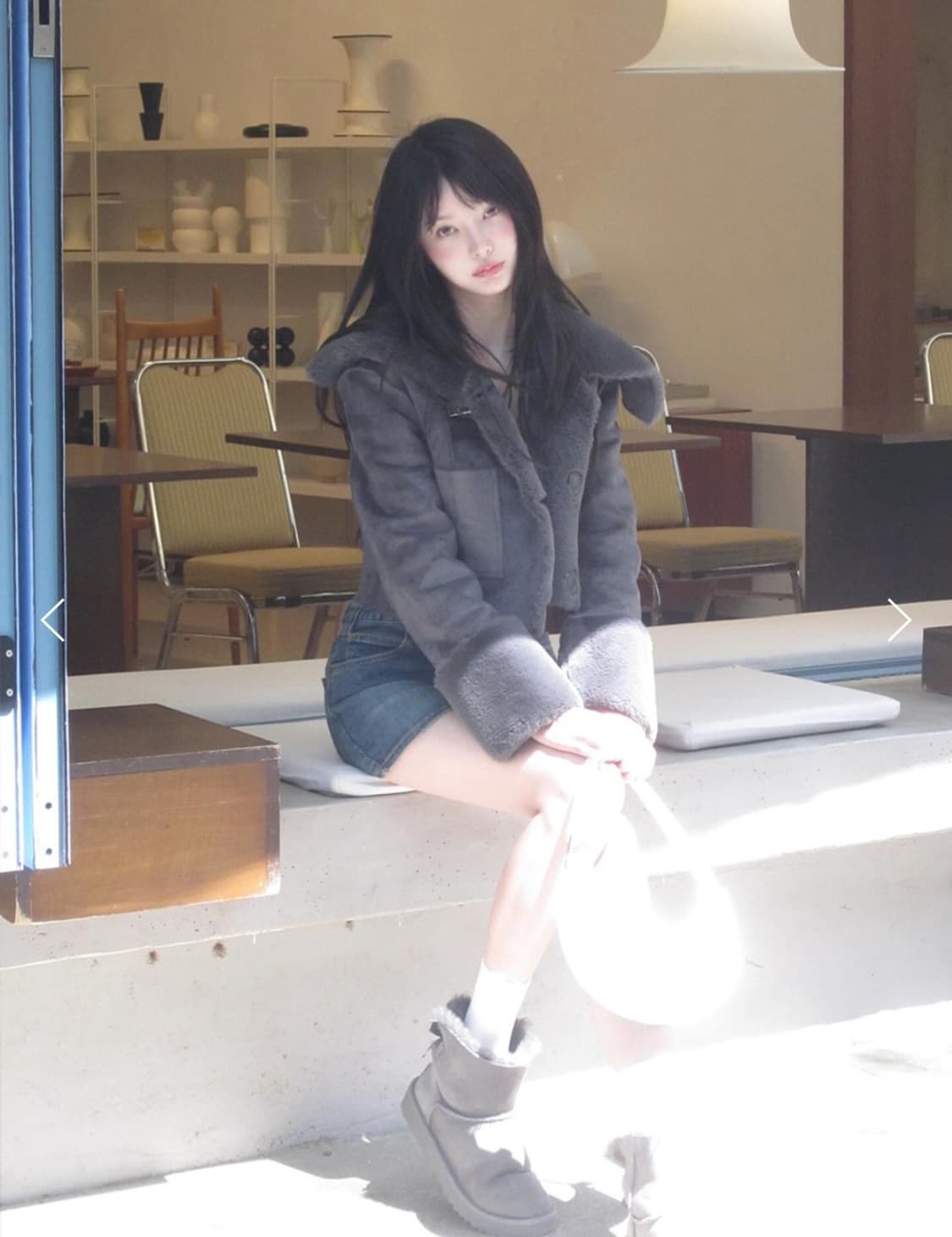 낫유어로즈 리버시블 세일러 무스탕 블랙 아이브 장원영 착용 상품이미지3