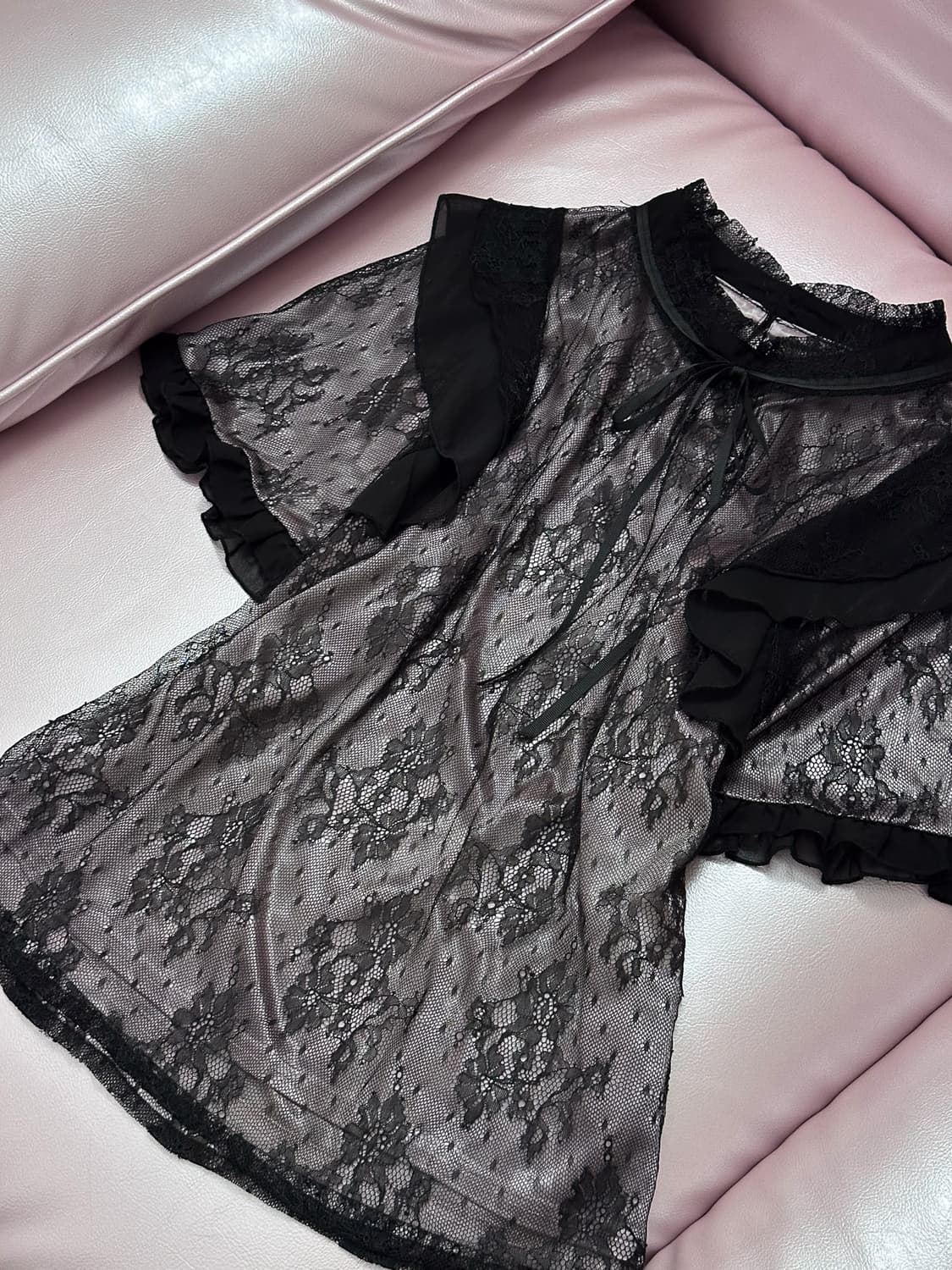 Floral See-Through Lace Pink Blouse 0222 상품이미지2