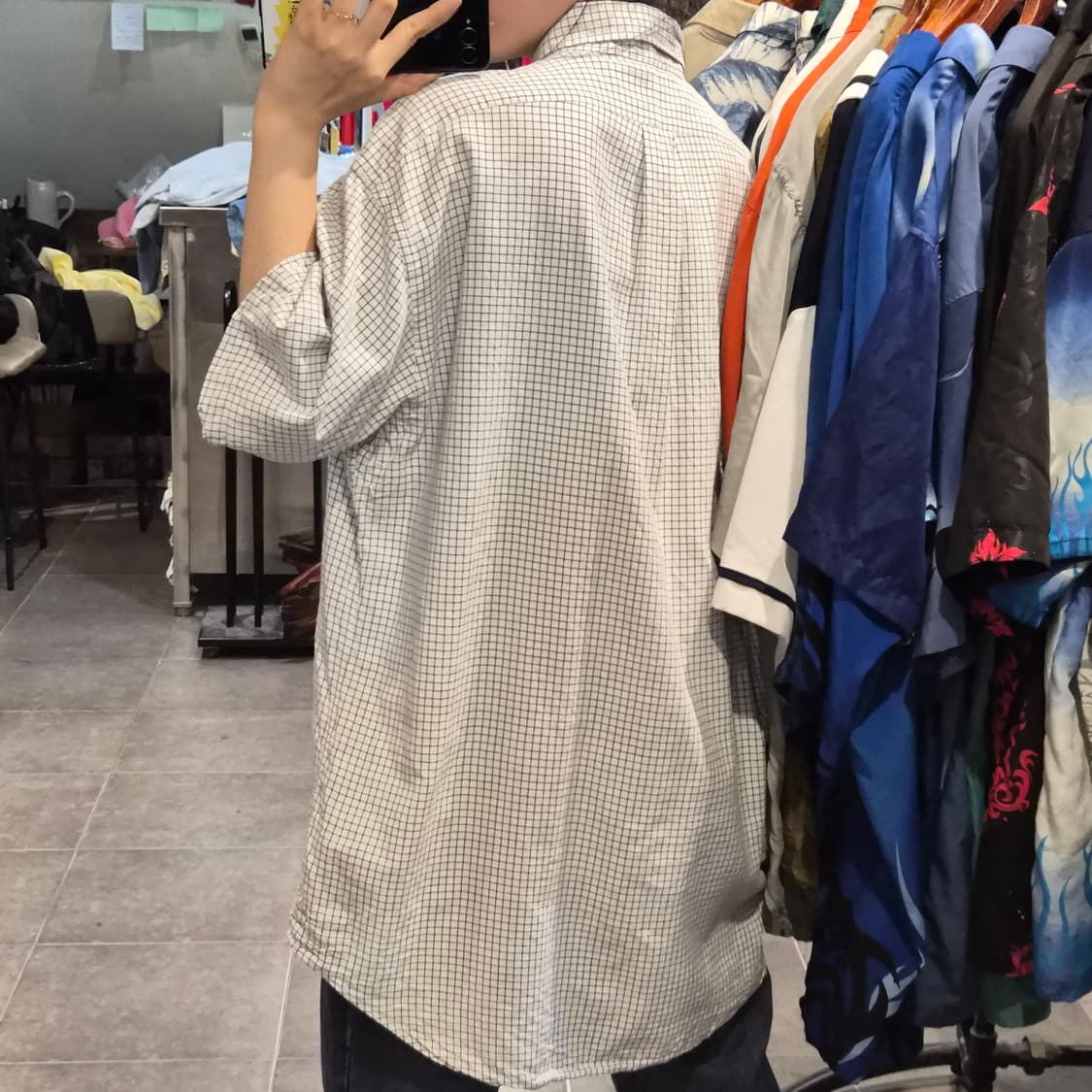 [NO.9] 폴로 반팔 체크 셔츠 화이트&블랙 상품이미지4