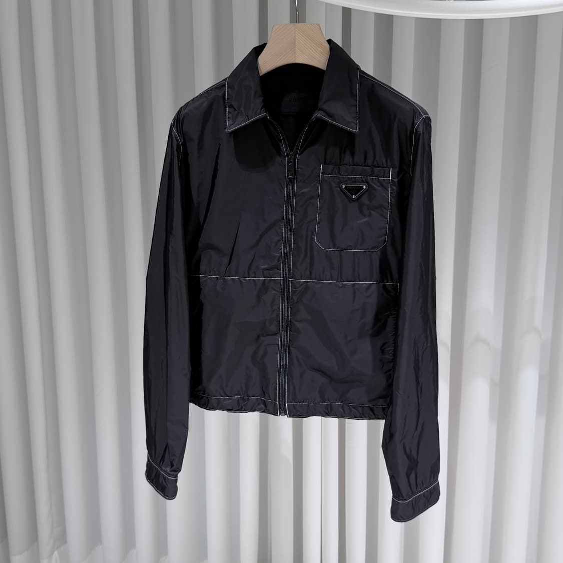 (S+/46) / 프라다 리나일론 삼각로고 스티치 집업 셔츠 자켓 블랙 상품이미지2
