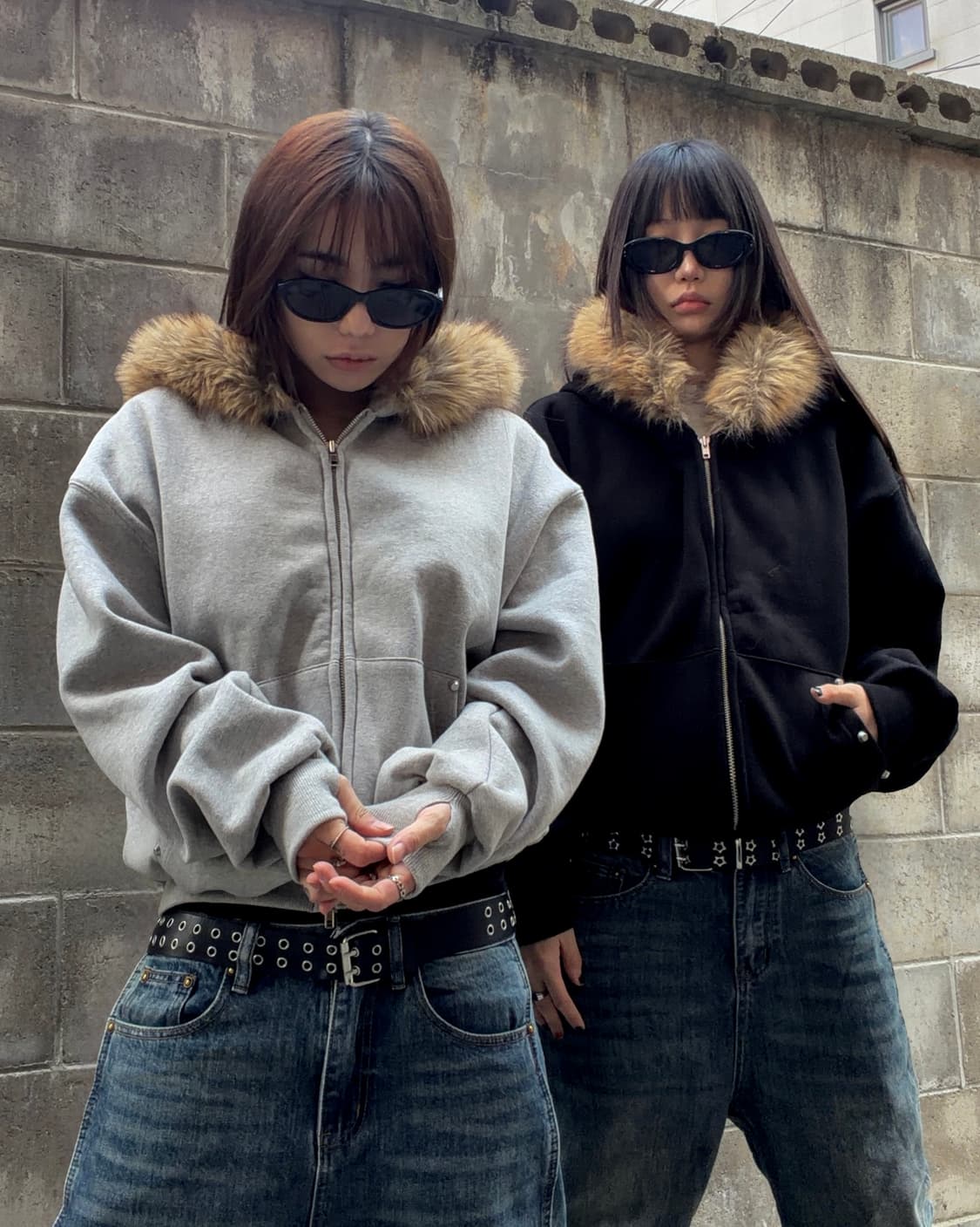 [unisex] 섀도우 스터드 라쿤퍼 후드집업 상품이미지6