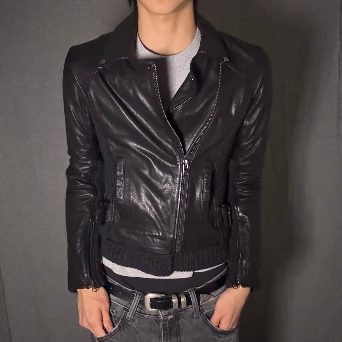 opium 양가죽 사선 집업 자켓 상품이미지1