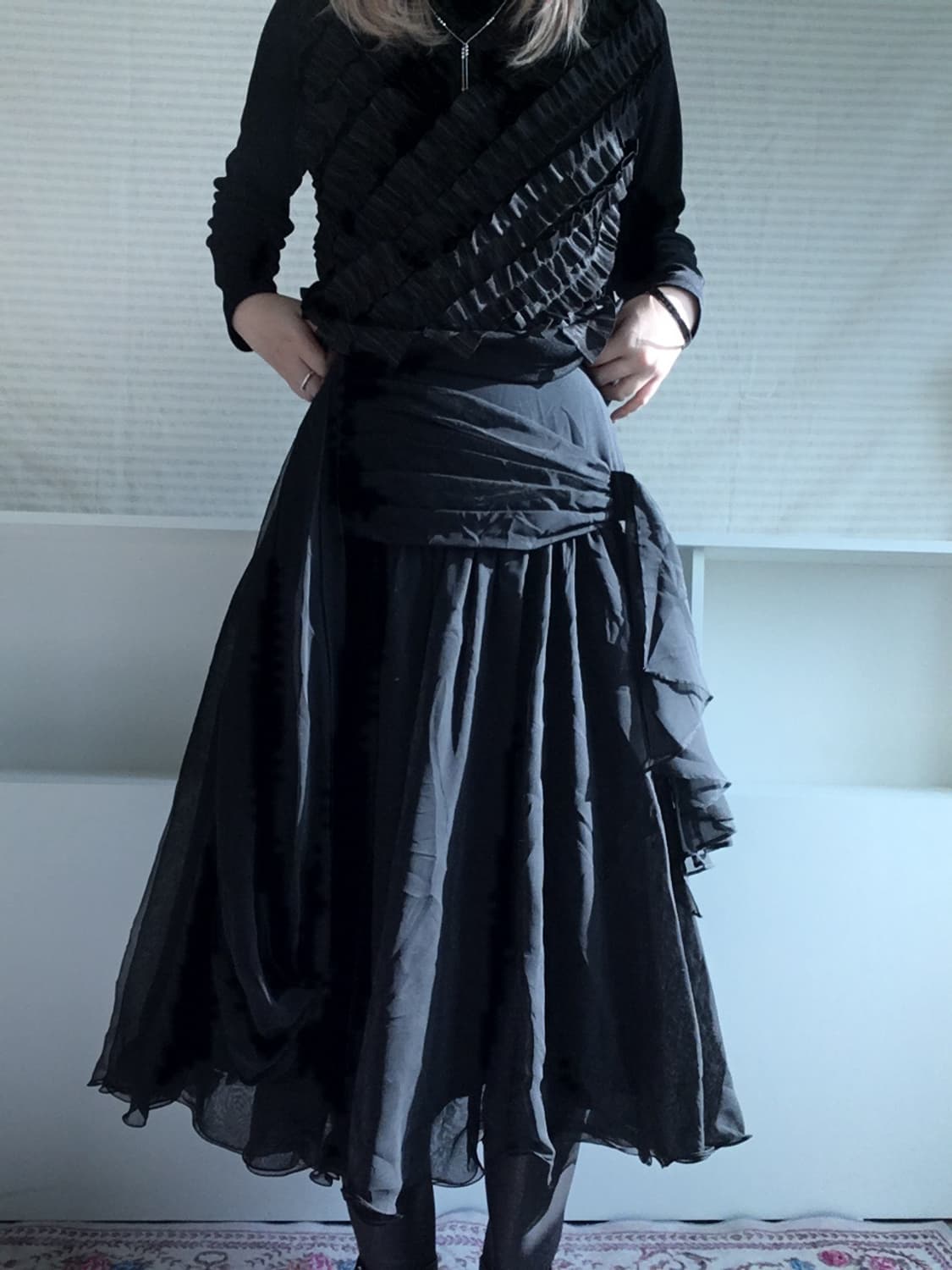 jpn vintage black ruffle long skirt 상품이미지4