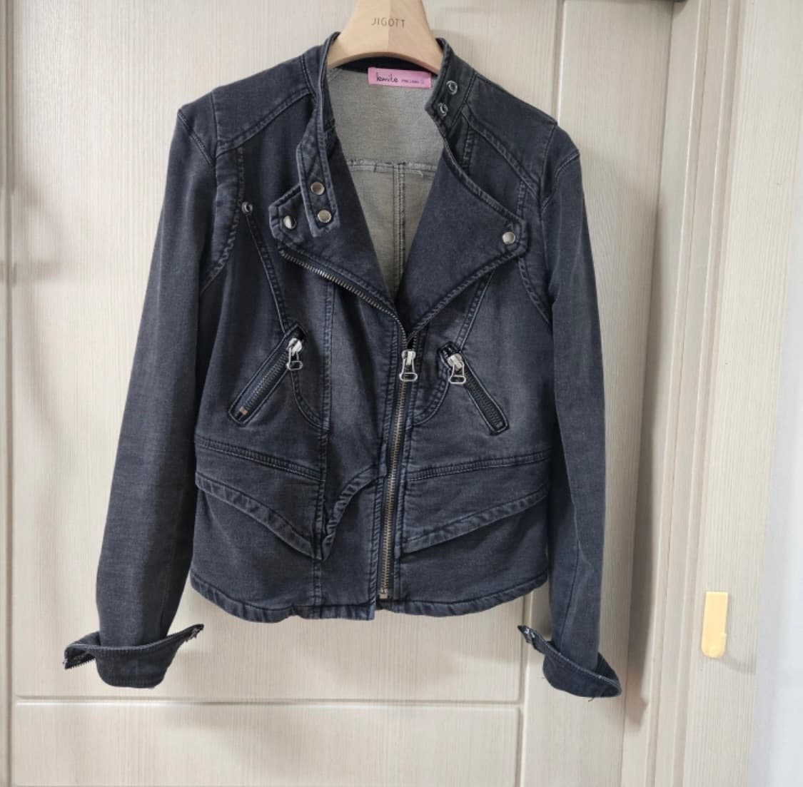 디젤스타일 멀티 지퍼 흑청 데님 빈티지 자켓 L 상품이미지1