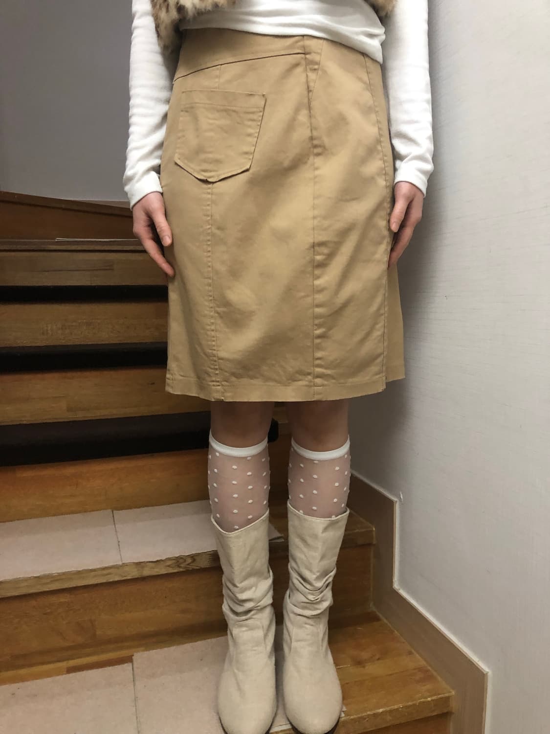 빈티지 베이지 포켓 미디 스커트 상품이미지3