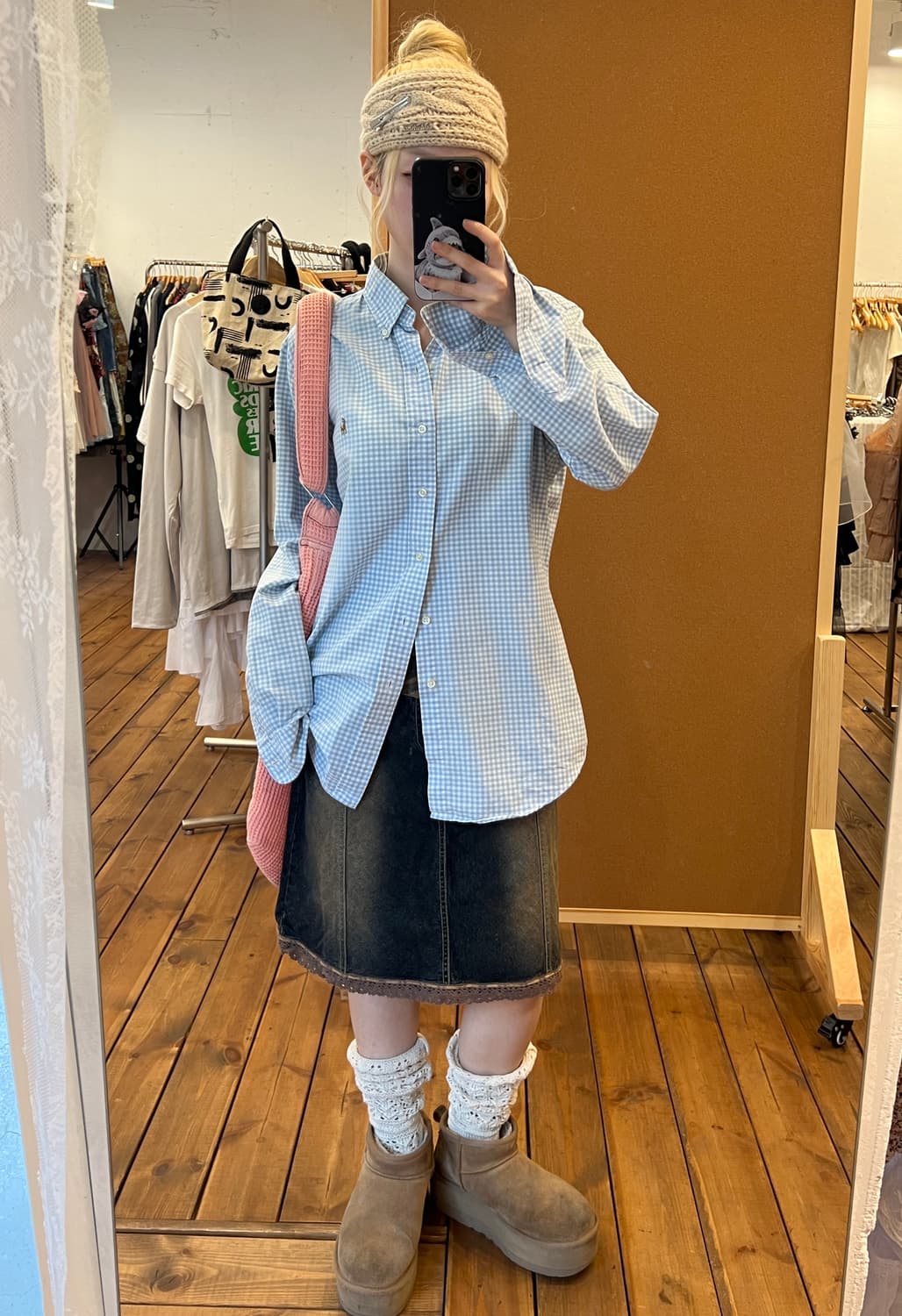 폴로 스카이블루 체크 셔츠 상품이미지1