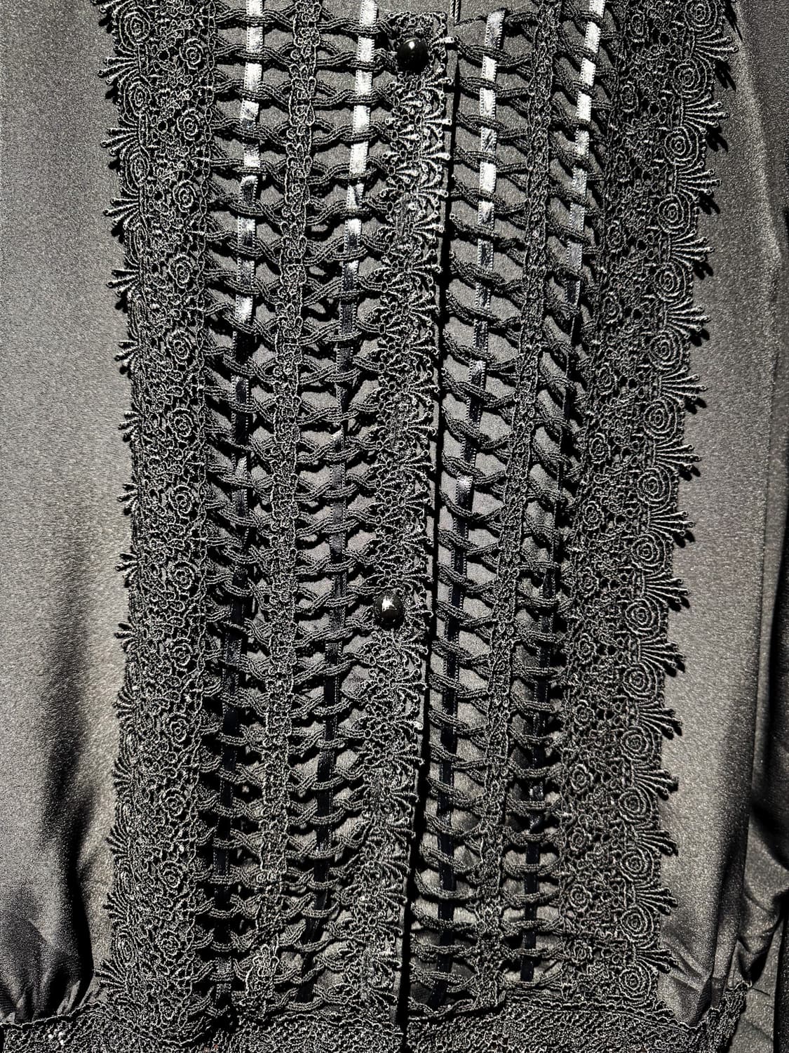 Black Lace Detail No-collar Shirt 상품이미지4