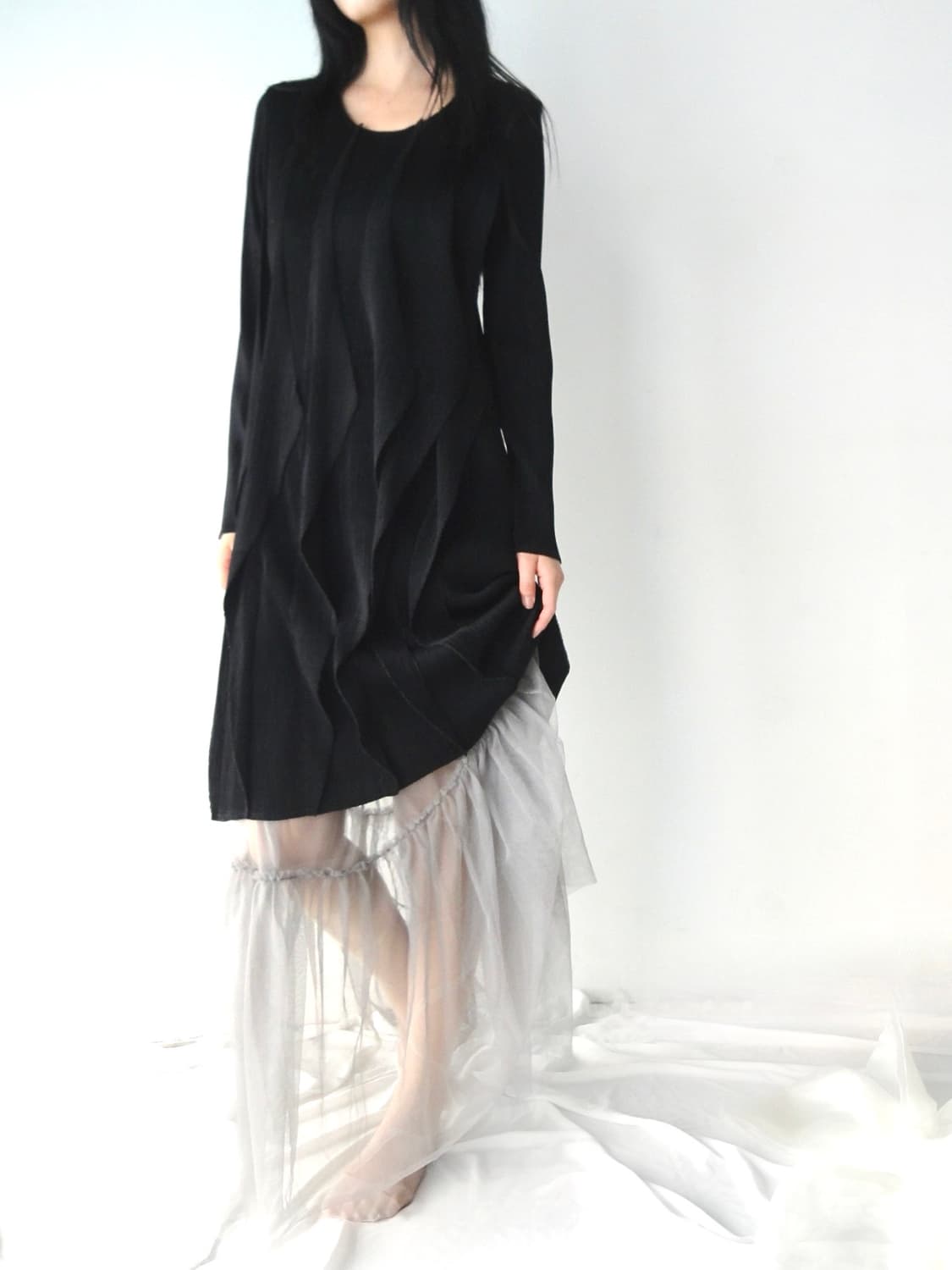 3D wave pleats ops / black 상품이미지4