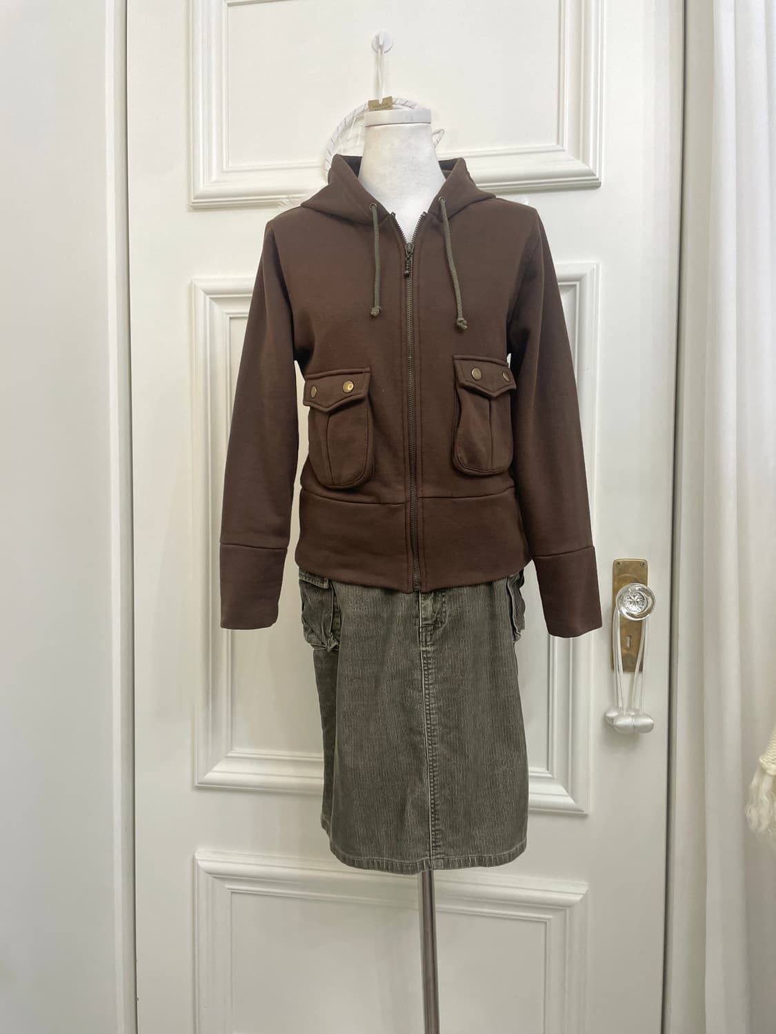 brown pocket fleeced hoodie-zip(size-M) 상품이미지5