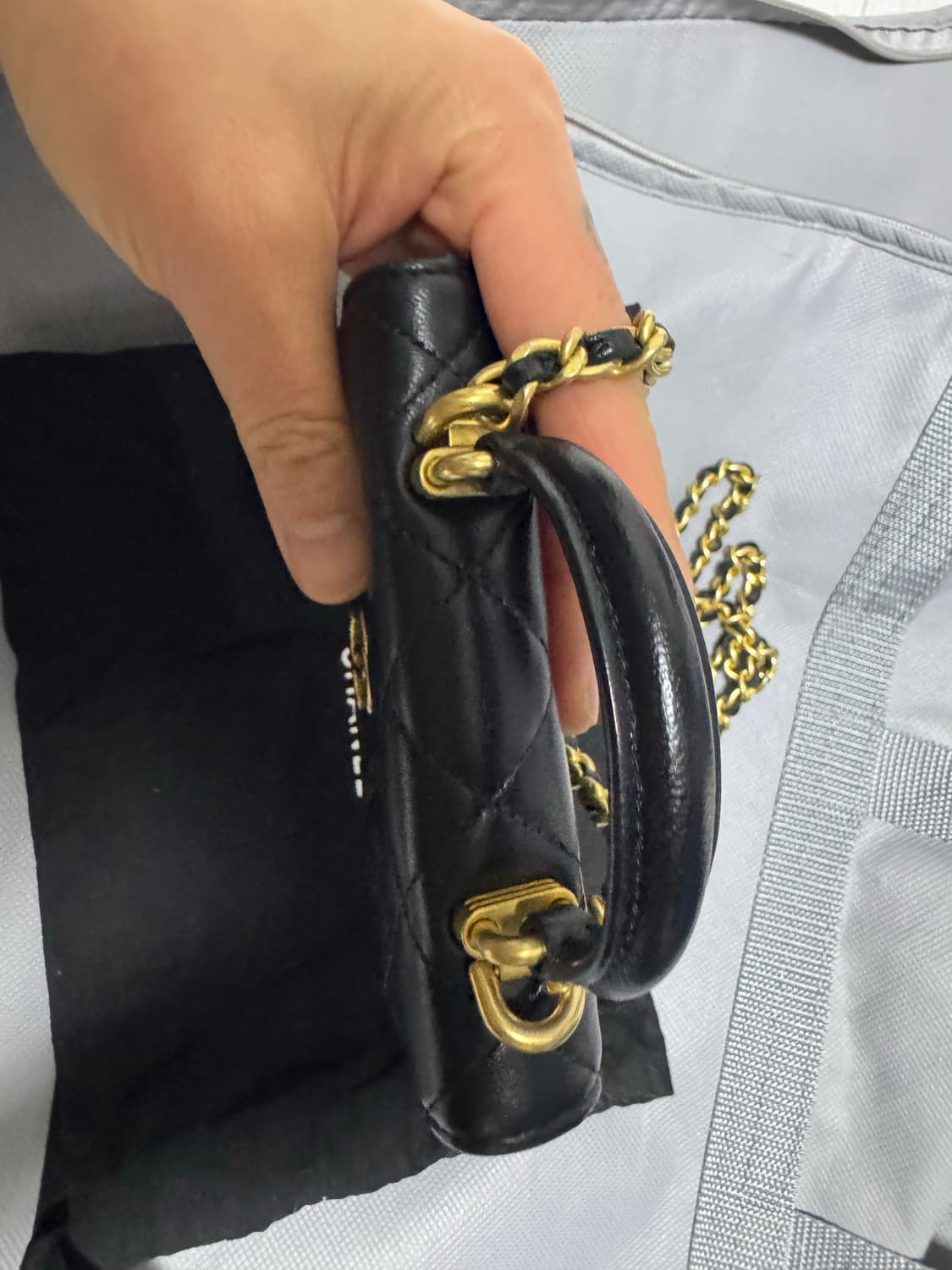 샤넬 체인 플랩 동전 지갑 램스킨 & 골드 메탈 블랙 상품이미지5