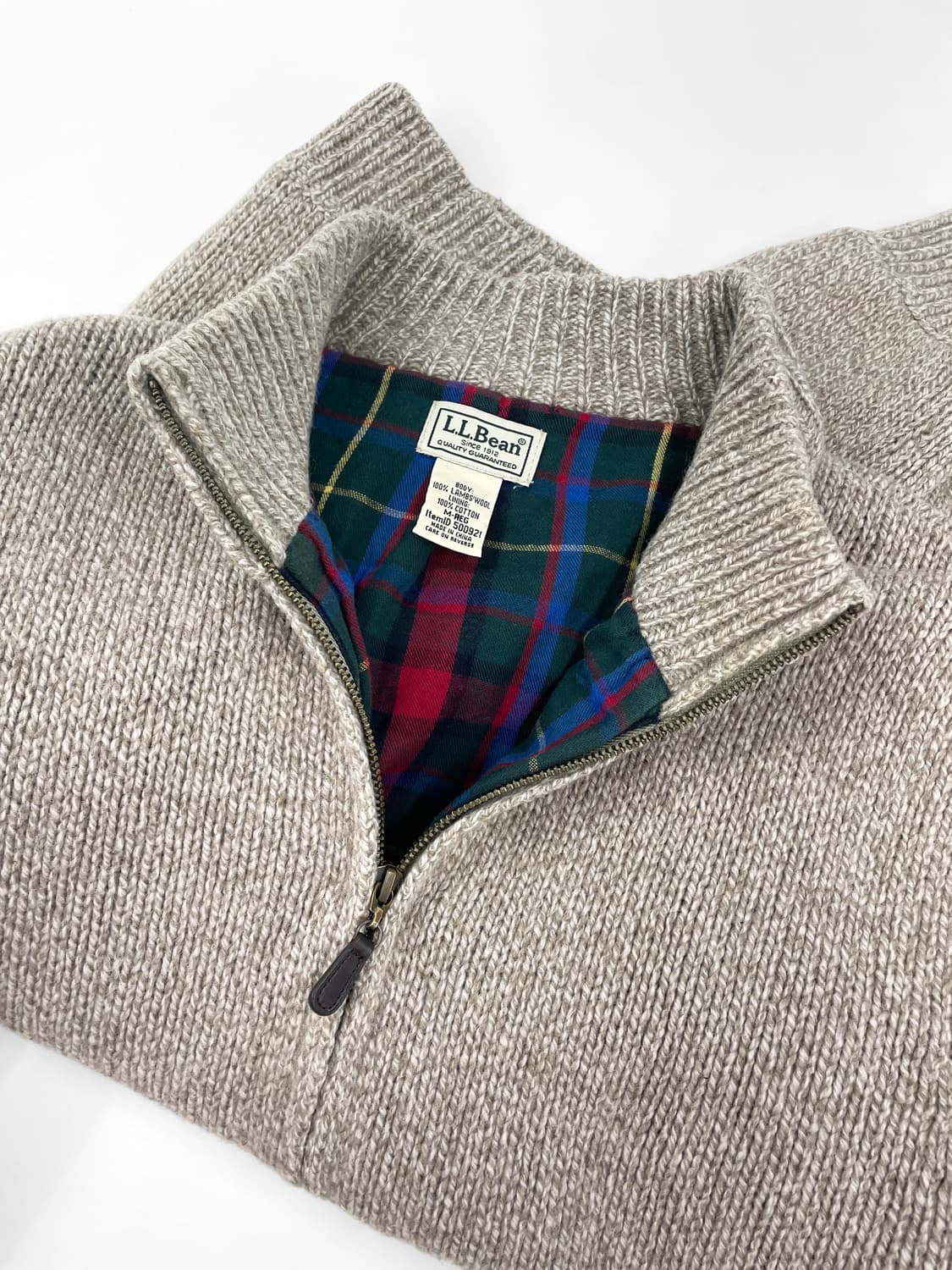 빈티지 엘엘빈 타탄 체크 라인 램스울 풀 집 니트 가디건 상품이미지1