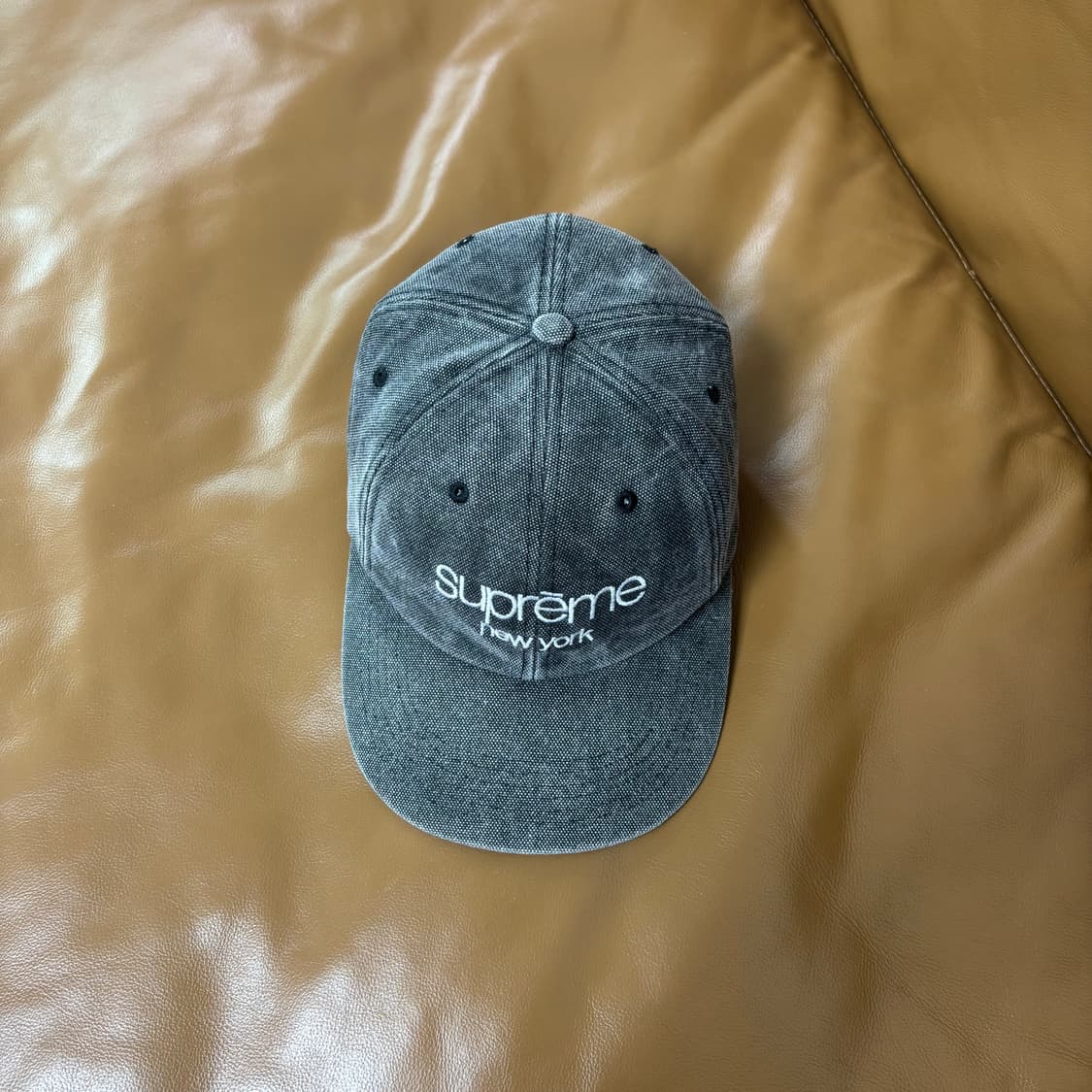 Supreme 슈프림 클래식 로고 스톤 워시드 블랙 6패널 볼캡 모자 상품이미지5