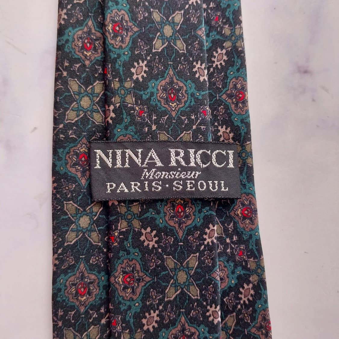 니나리치 블랙 그린 패턴 넥타이 8.2cm S~A+등급 K2441 상품이미지9