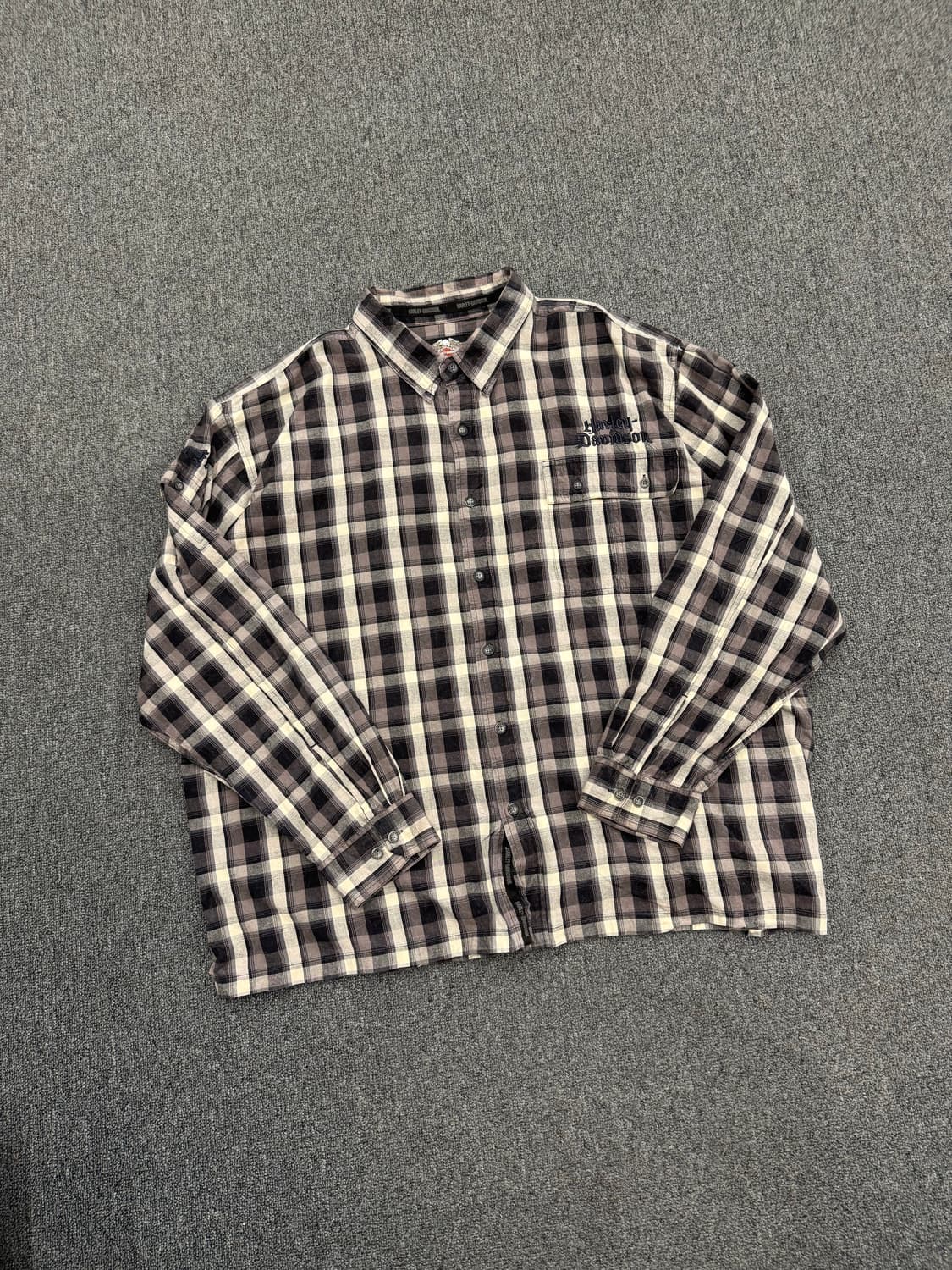 3XL)할리데이비슨 빈티지 자수 체크 긴팔셔츠 상품이미지2