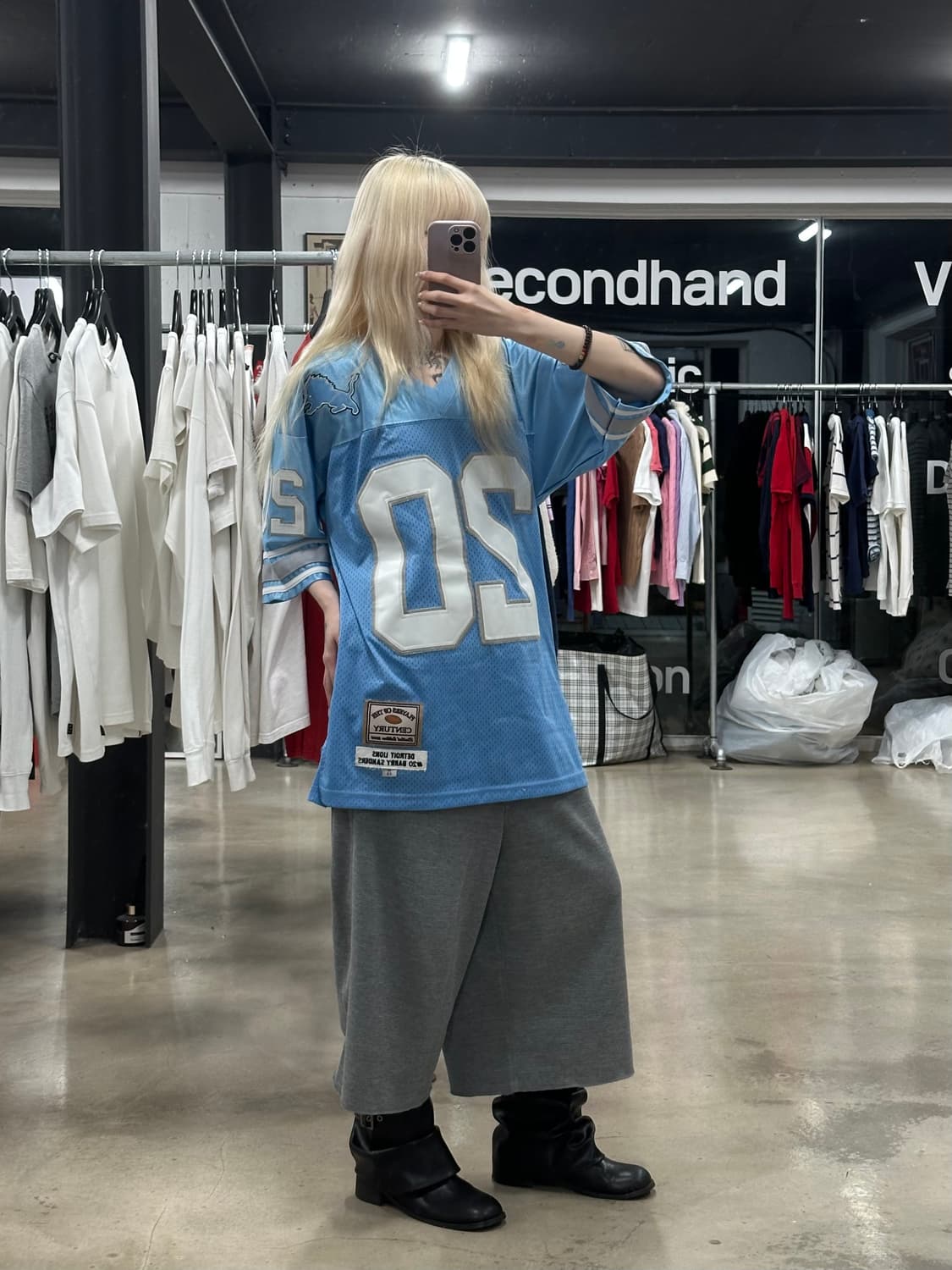 빈티지 풋볼져지 소라색 오버핏 반팔 상품이미지2