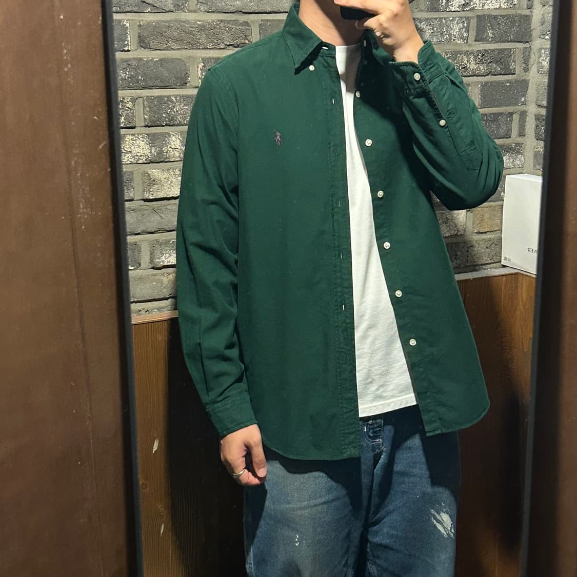 M) 폴로 랄프로렌 클래식핏 가먼트다이 딥 그린 셔츠 상품이미지9