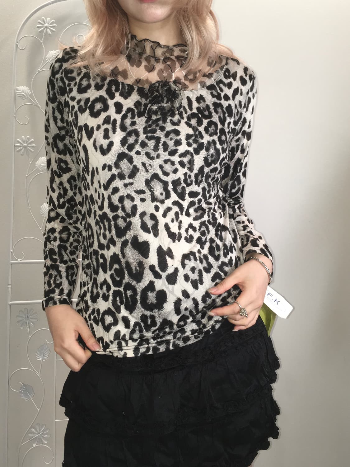 jpn vintage leopard rose corsage blouse 상품이미지3