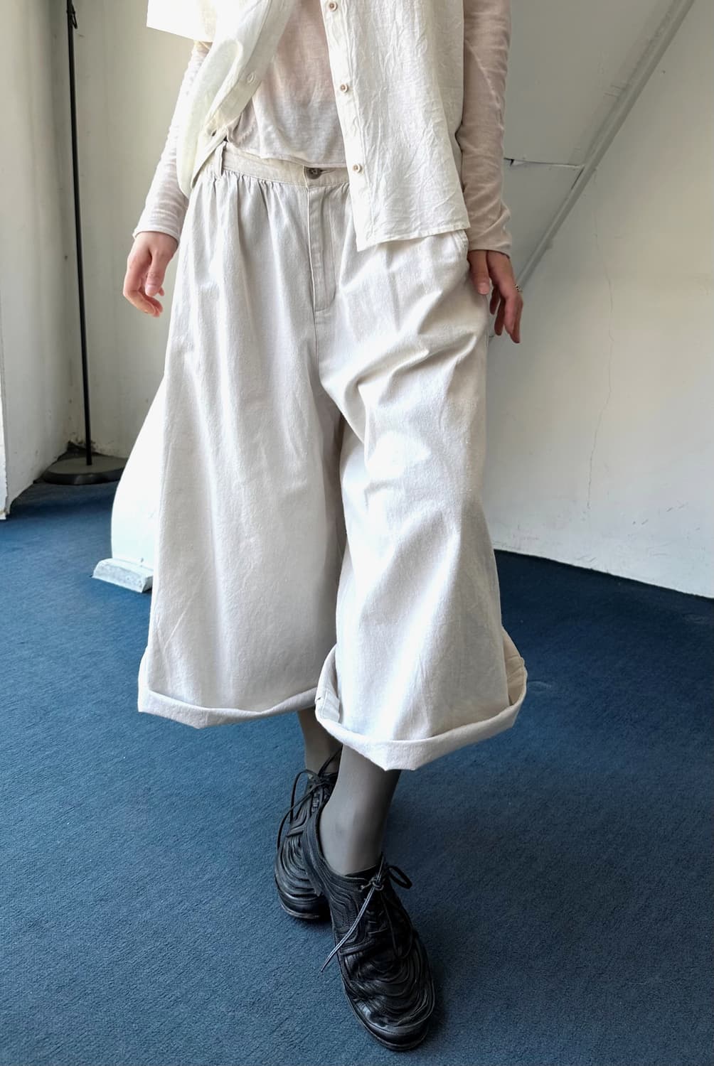 Washed linen rayon banded 3/4 gaucho pan 상품이미지7