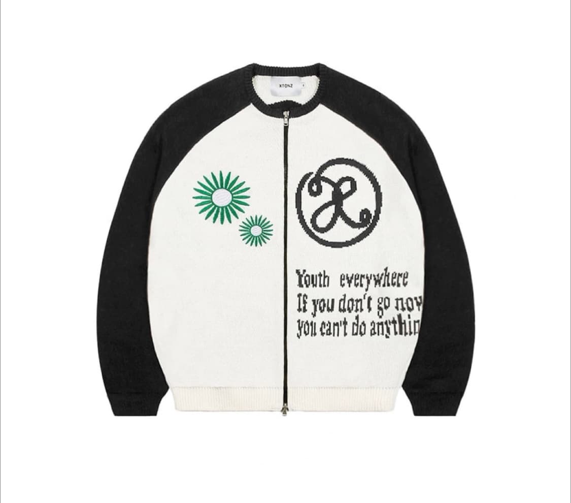 엑스톤즈 플라워 래글런 니트집업 상품이미지2