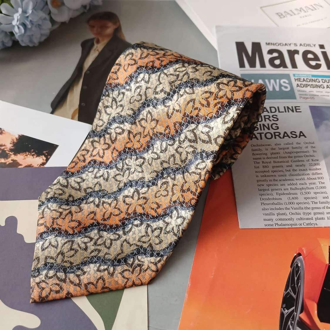 발망 실크 브라운 믹스 패턴 넥타이 9.4cm A+~A등급 A19256
 상품이미지4