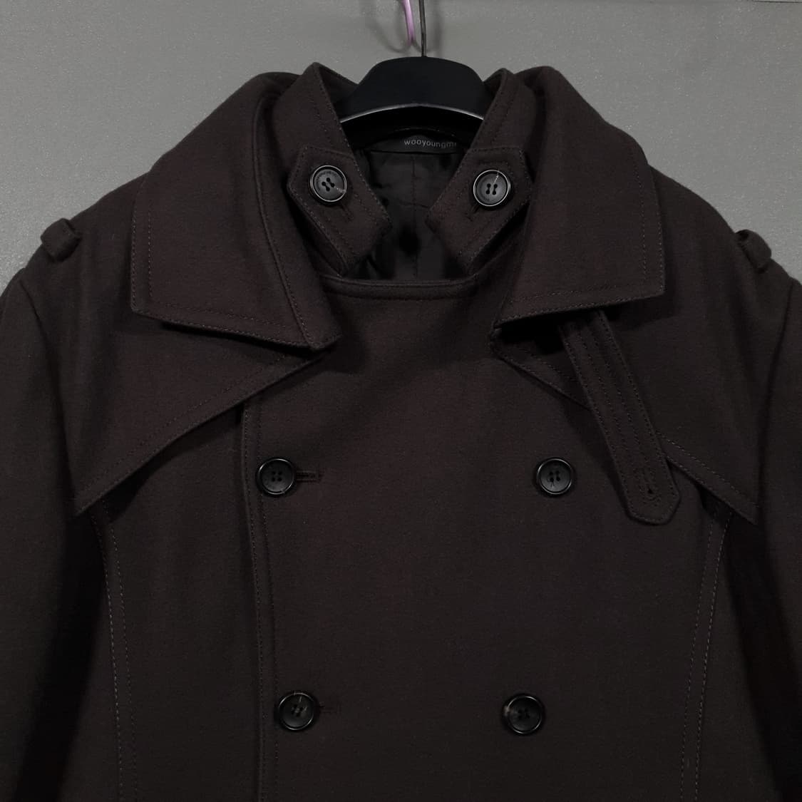 국내 105) 우영미 클래식 더블 버튼 피코트 울 모 하프 코트 브라운 상품이미지3