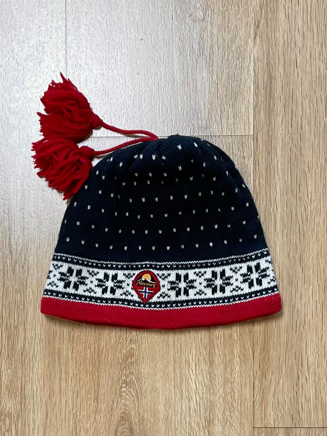 택포) Made Norway 빈티지 노르딕 패턴 울 니트 숏 비니 모자 상품이미지1