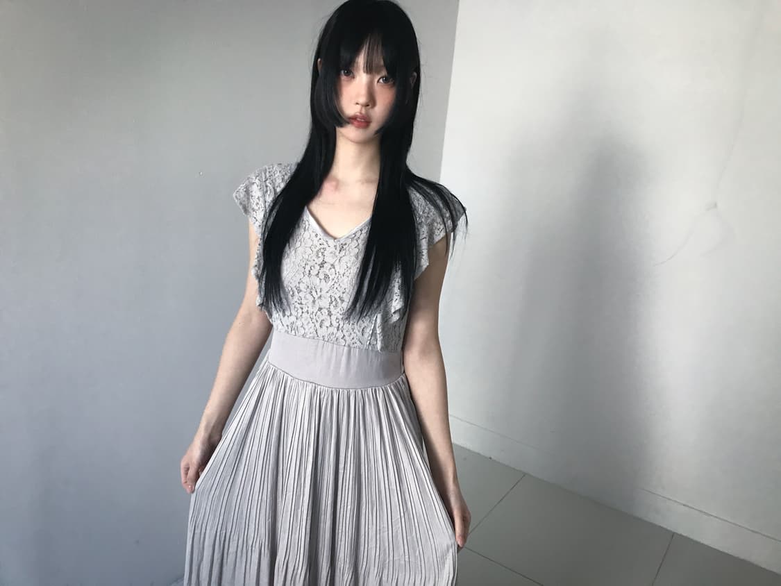 Back Ribbon Lace V Neck Dress 상품이미지4